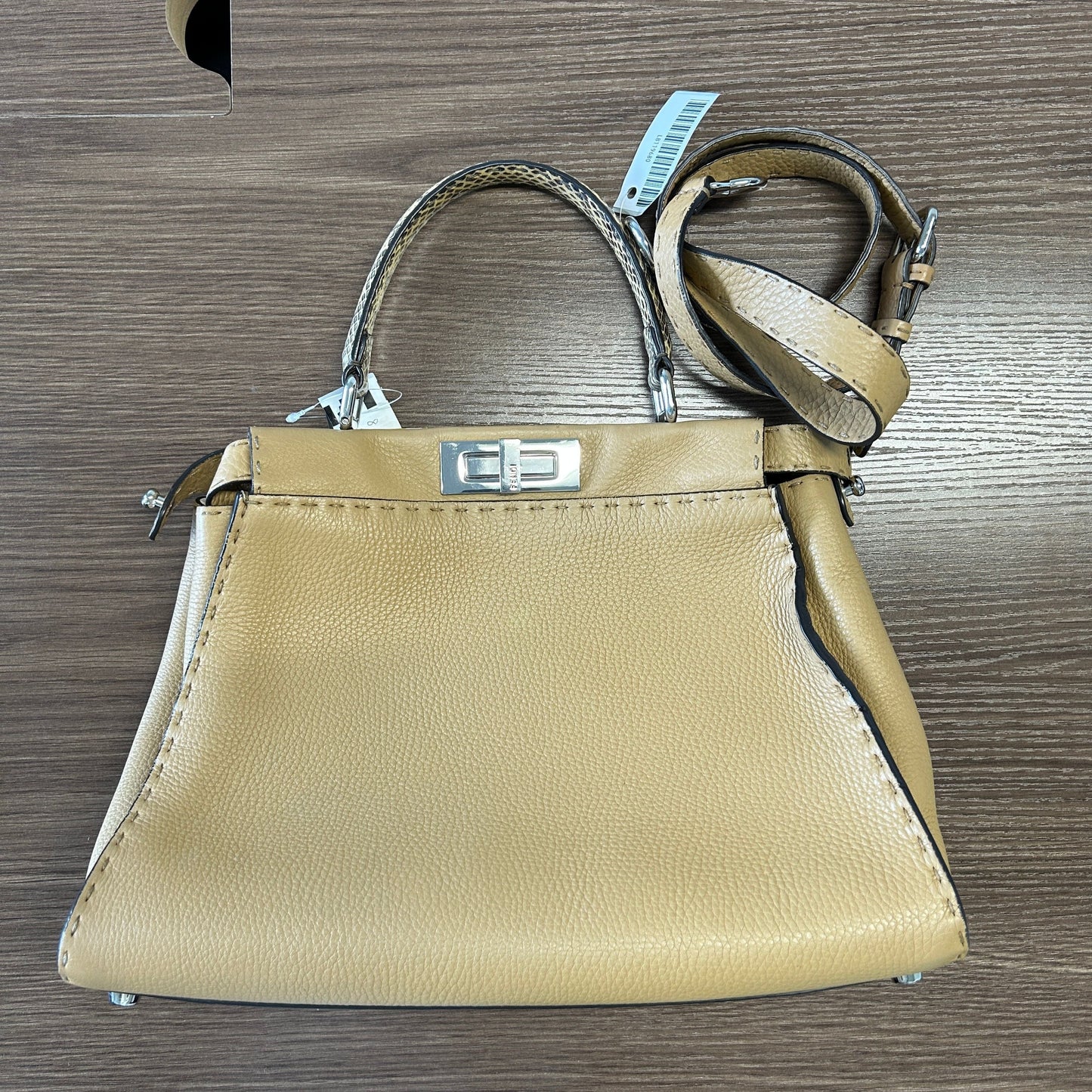 Fendi Handbag Bags Peekaboo Essential Selleria Leather Beige
