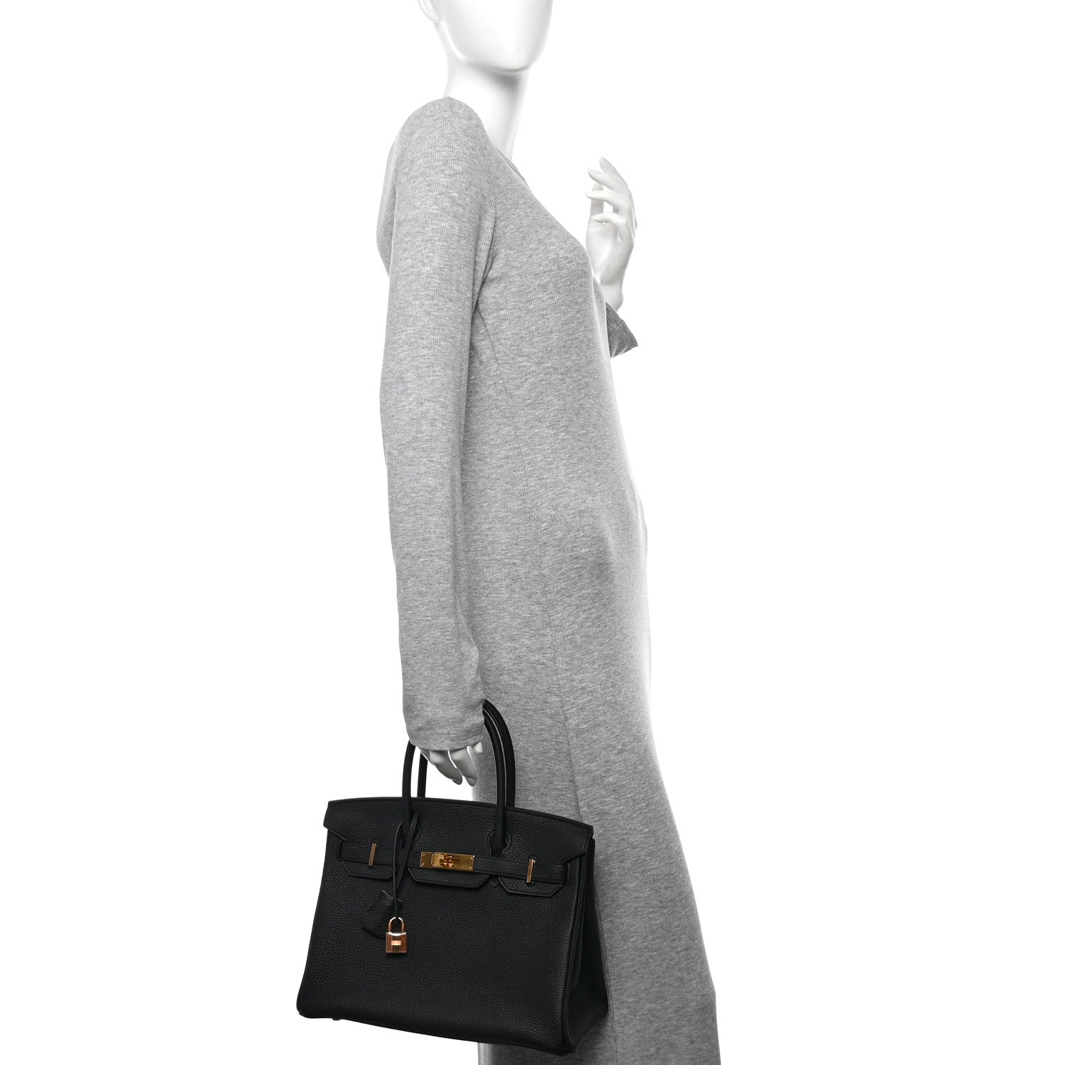 Hermes Togo Birkin Handbag Black Travel Bag 30 Black 1739068