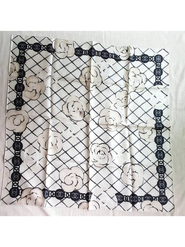 Camellia Square Silk Scarf White Chanel