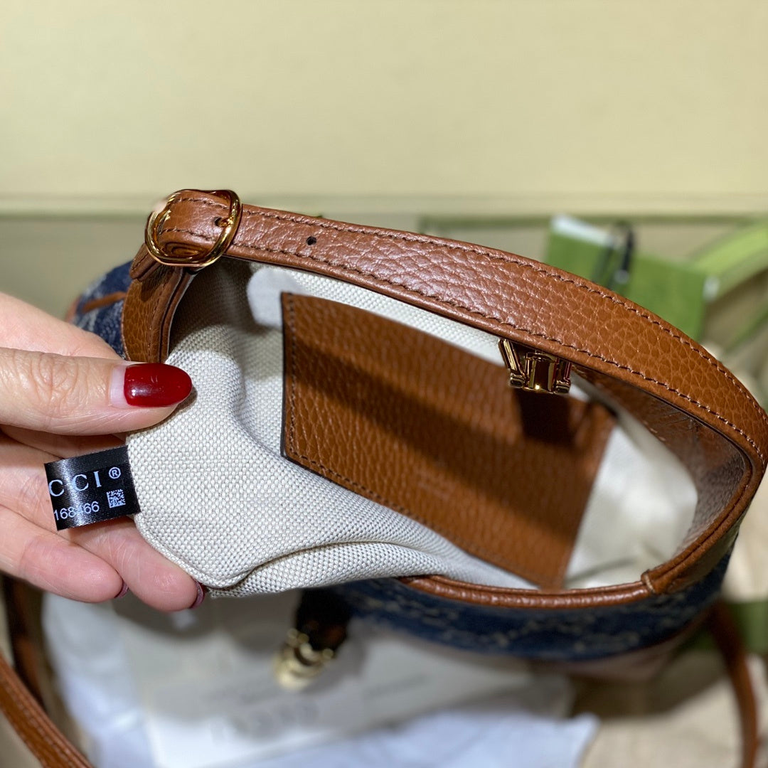 gg Jackie Dark Ivory Eco Denim Blue Mini Shoulder Bag