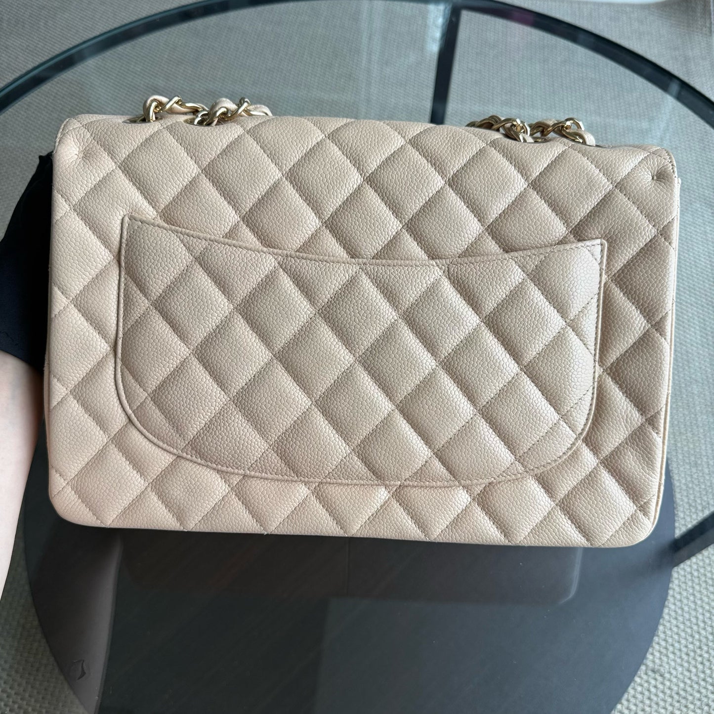 Chanel Classic Flap Jumbo - Caviar 30CM Single Flap Quilted Beige Gold Hardware Series 14