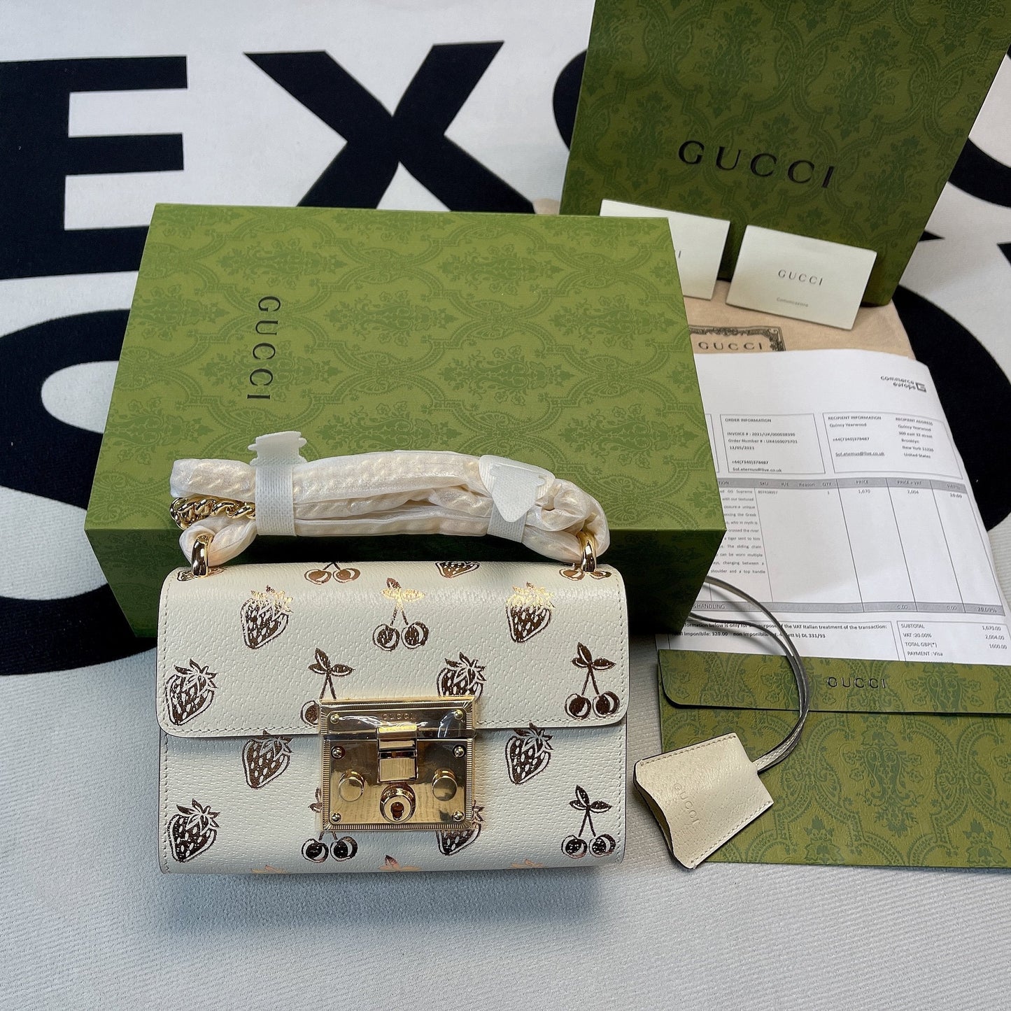 gg Padlock gg Strawberry , White Small Shoulder Bag