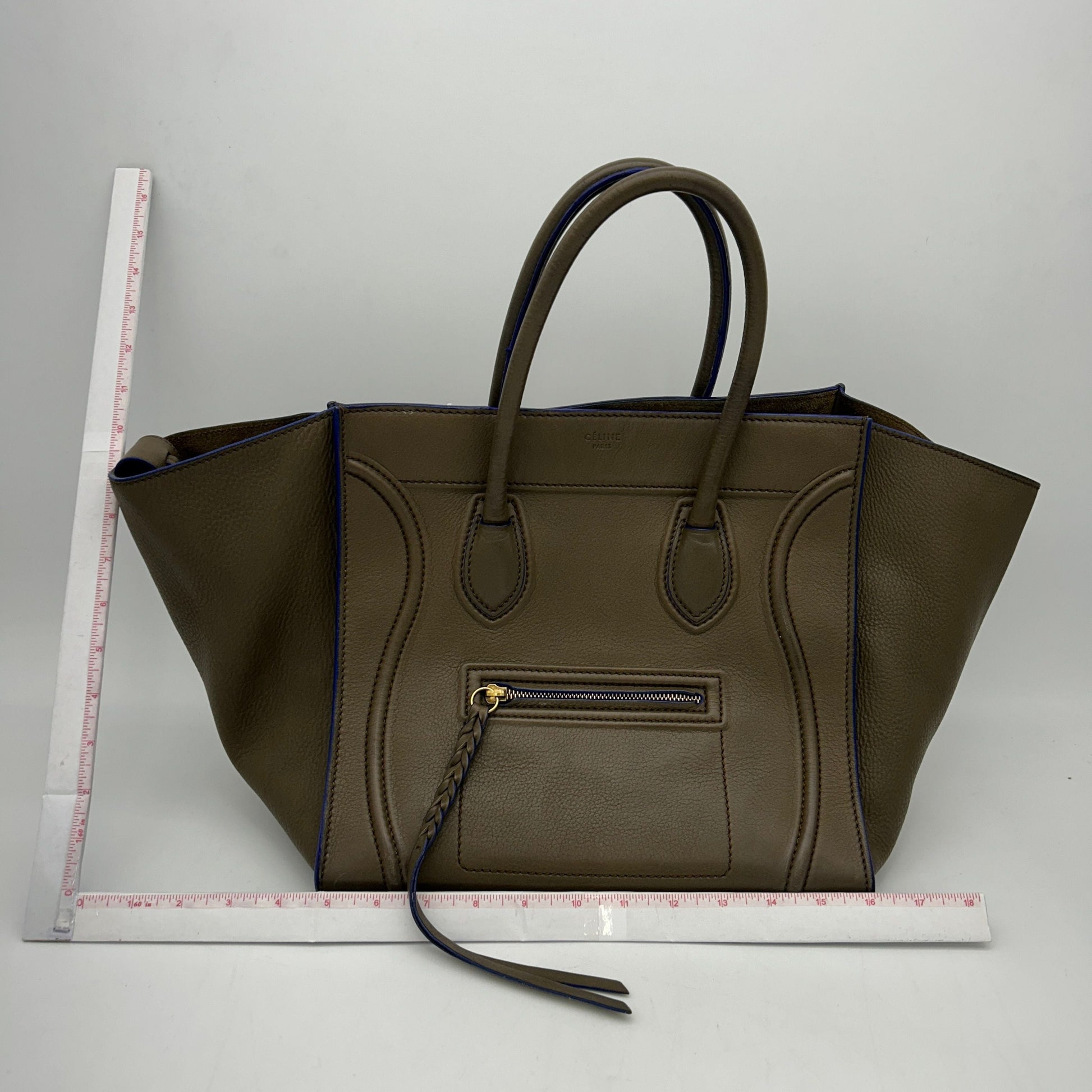Luxury Smooth Calfskin Phantom Luggage Khaki Cobalt Medium Travel Bag