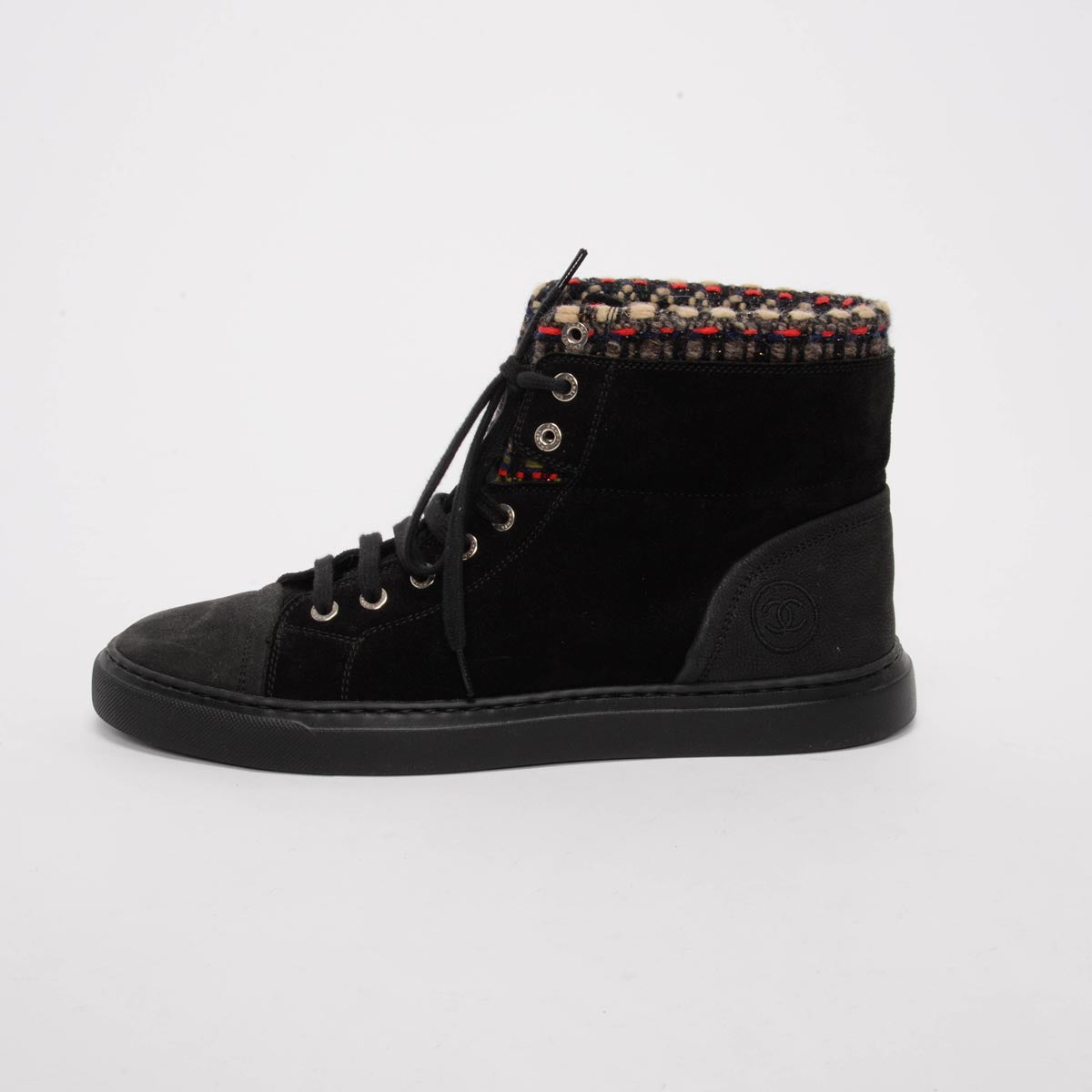 Chanel Black Tweed Hi Top Sneakers 40 for Women