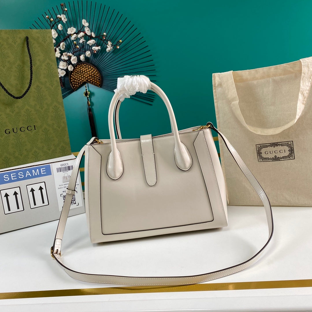gg Jackie 12in 30cm 0YK0G White Medium Tote Bag