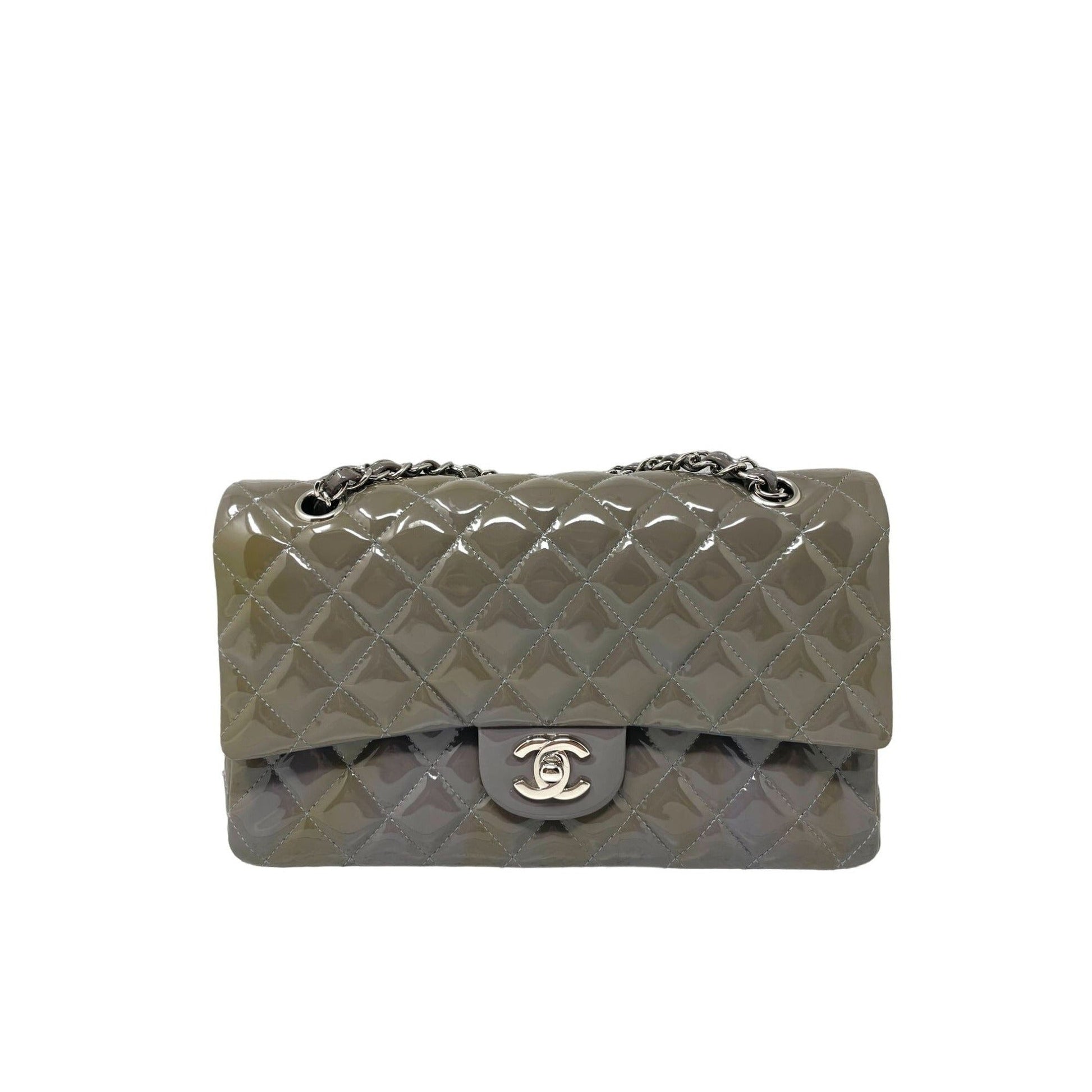 Chanel Chanel Classic Patent Medium Double New Bag - Grey