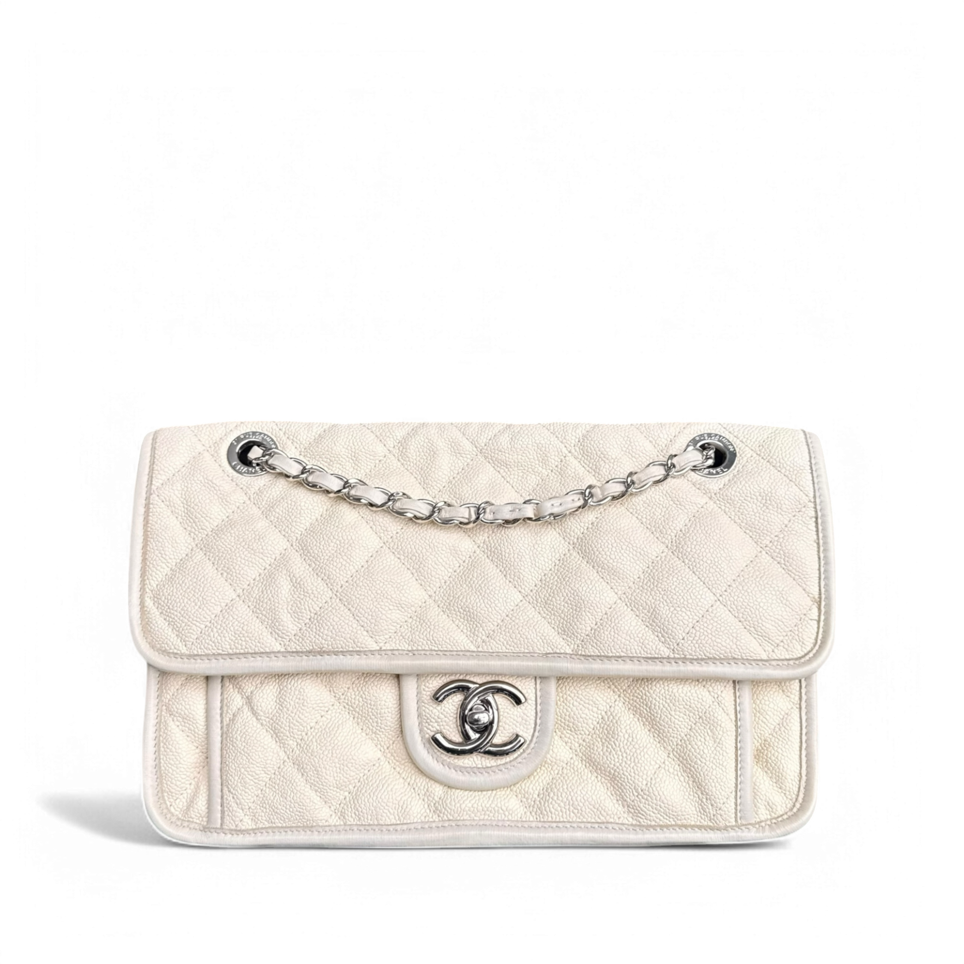 Chanel French Riviera - Caviar 29CM Quilted Cream Silver Hardware Series 15