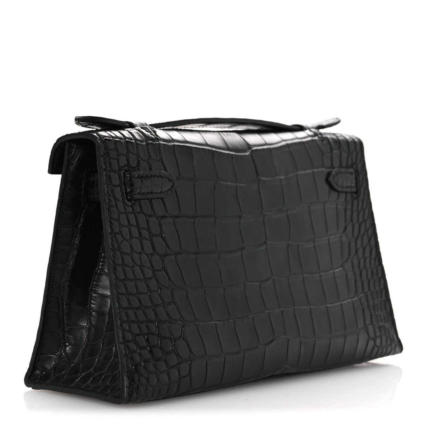 Hermes Matte Alligator Kelly Pochette Handbag Black Travel Bag