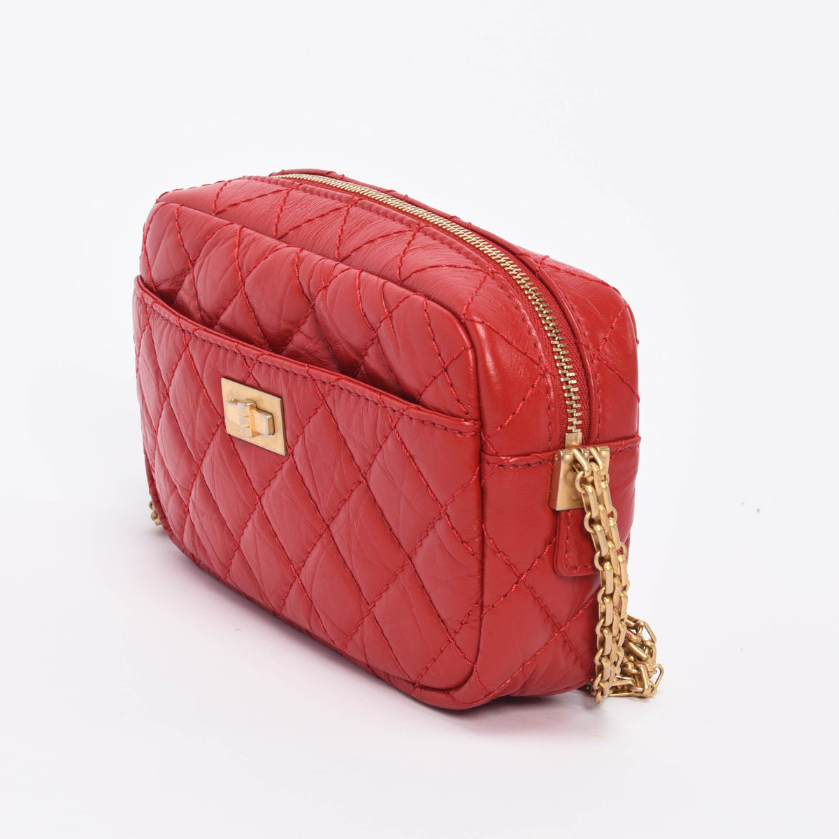 Chanel Red Aged Quilted Calfskin Mini Reissue Camera Case Handbag