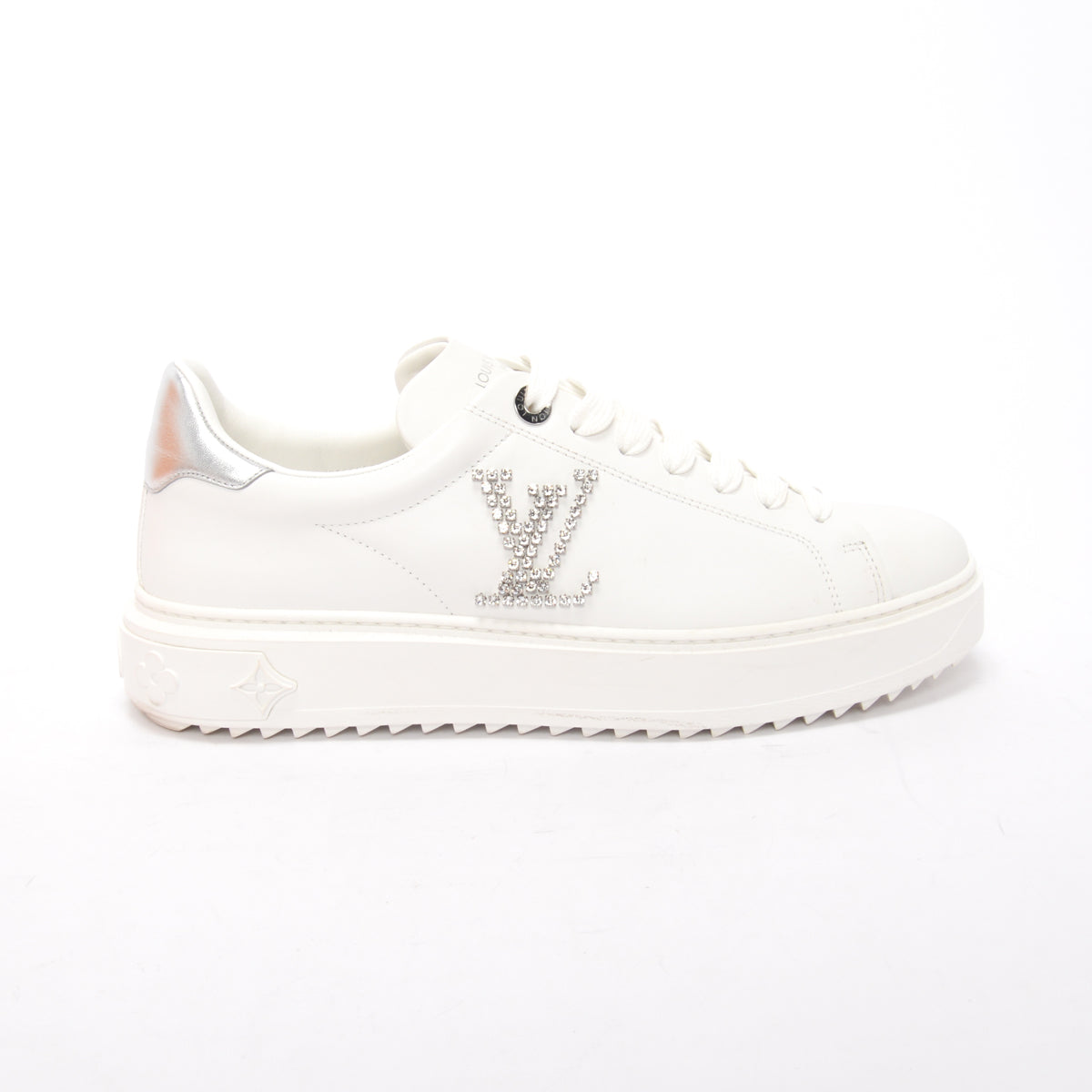 Louis Vuitton White Calfskin Crystal LV Time Out Sneakers 38.5