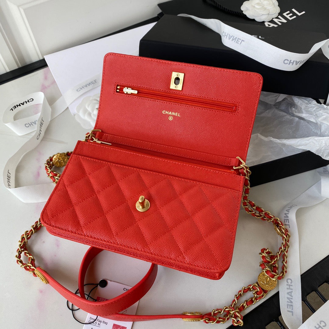 CHLSmall Hardware , ’s , Red Gold Flap Shoulder Bag