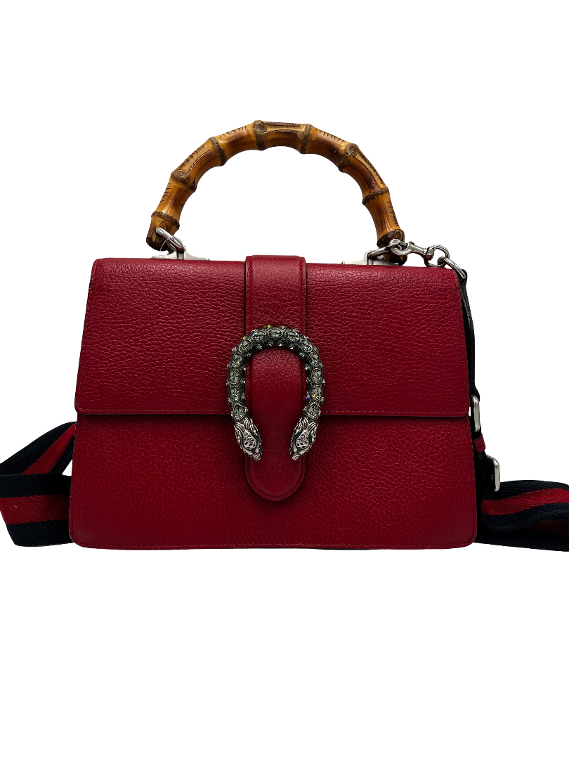 Gucci Dionysus Bamboo Top Handle Bag Leather Red Leather Handbag