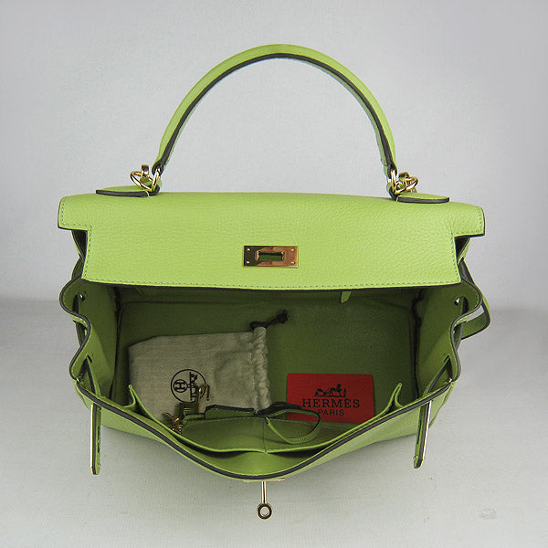 Hermes Luxury Kelly Cm Togo Handbag Golden Leather Green Travel Bag
