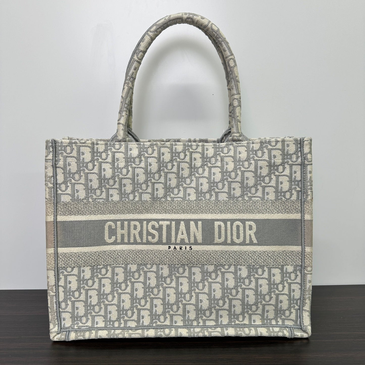 Dior Tote Bag Grey Oblique Book Tote Canvas Gray Large