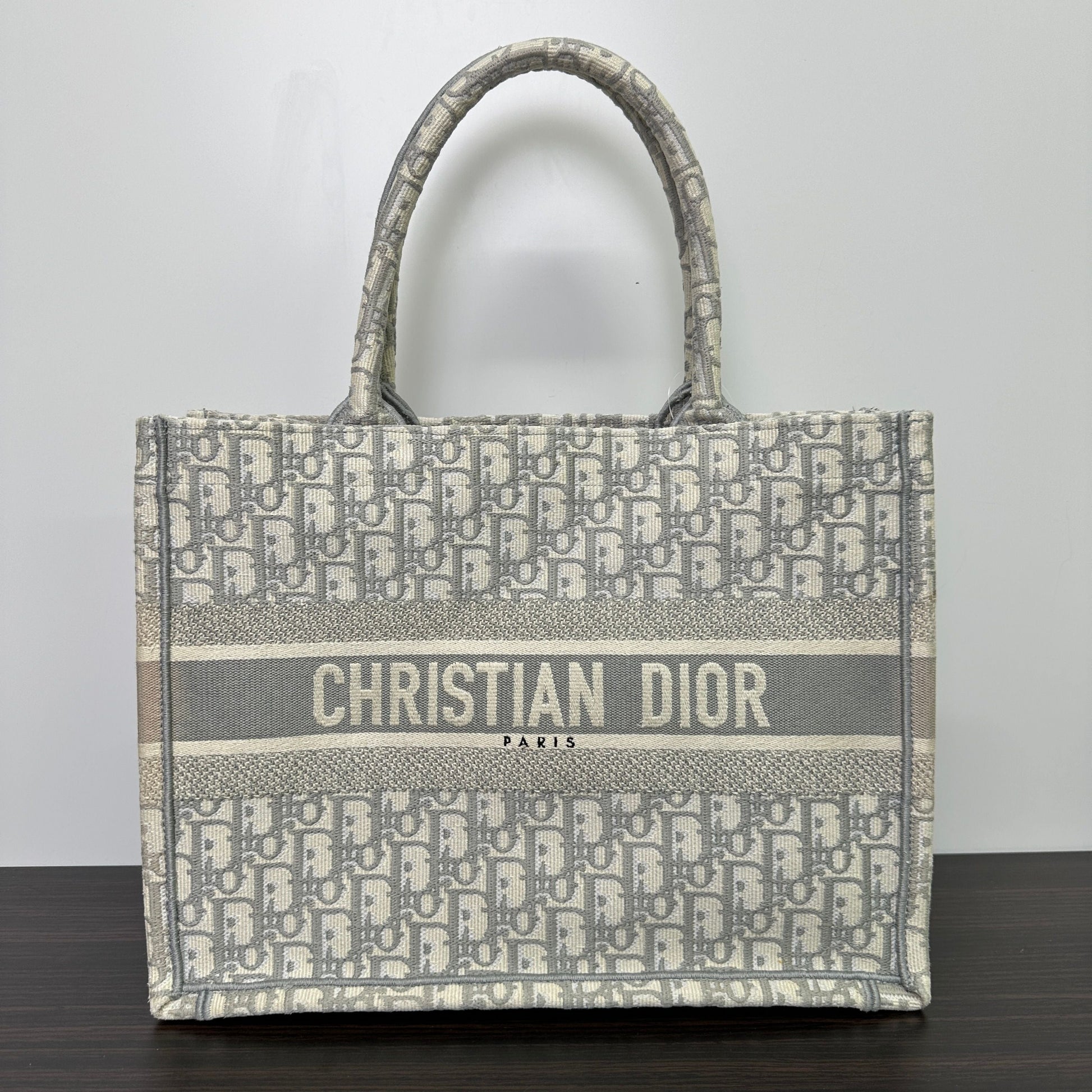 Dior Tote Bag Grey Oblique Book Tote Canvas Gray Large