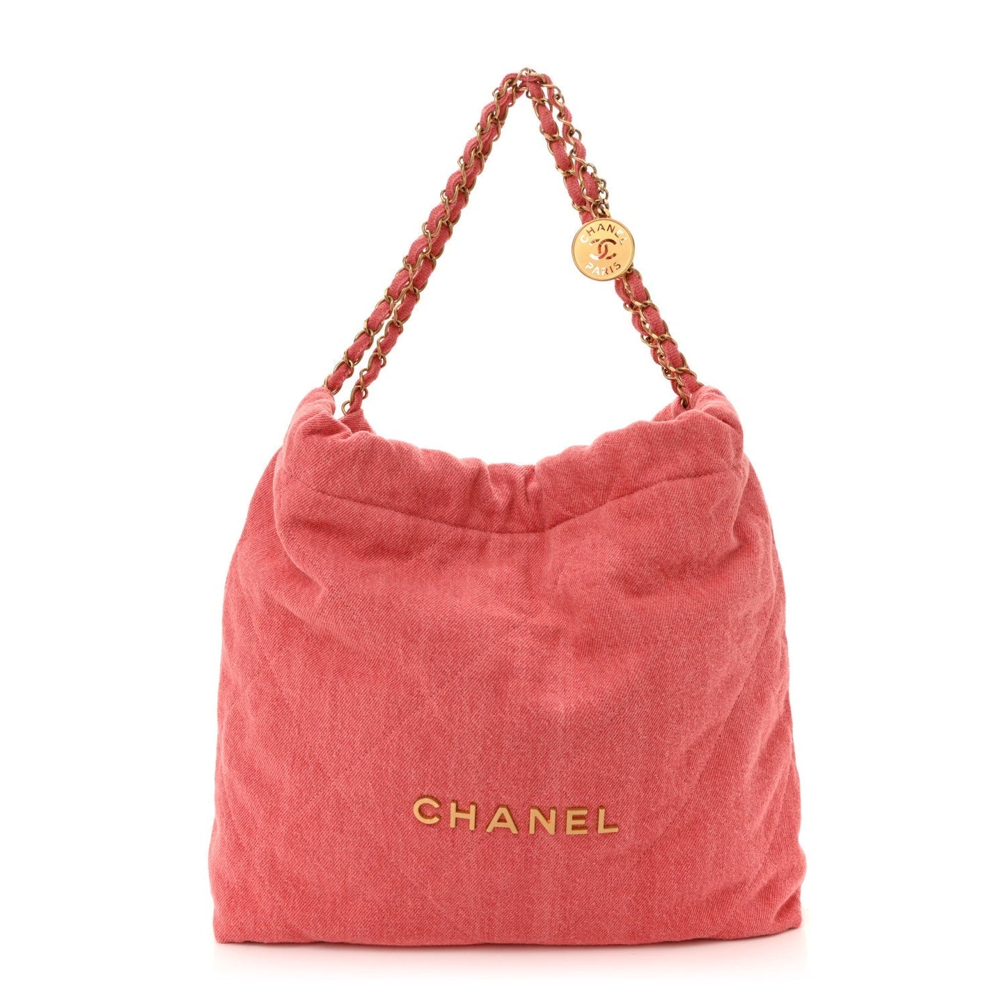 Chanel Washed Denim Quilted 22 Red Bag