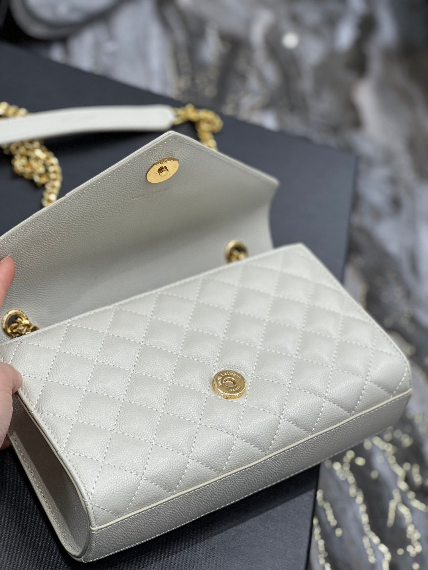 YSL Saint Laurent Mix 8in 21cm Matelasse White Small Travel Bag