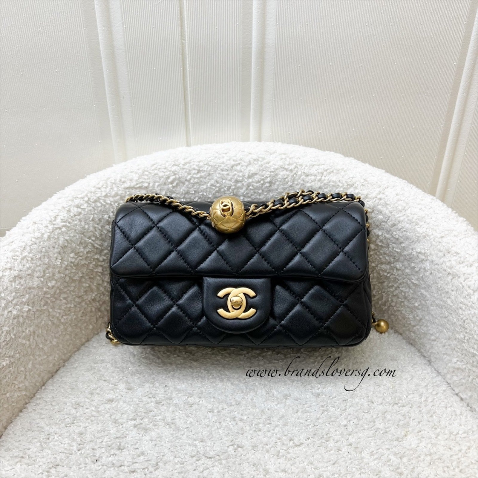 Chanel Pearl Crush Mini Rectangular Flap in Black Lambskin and Aghw ( ) Handbag