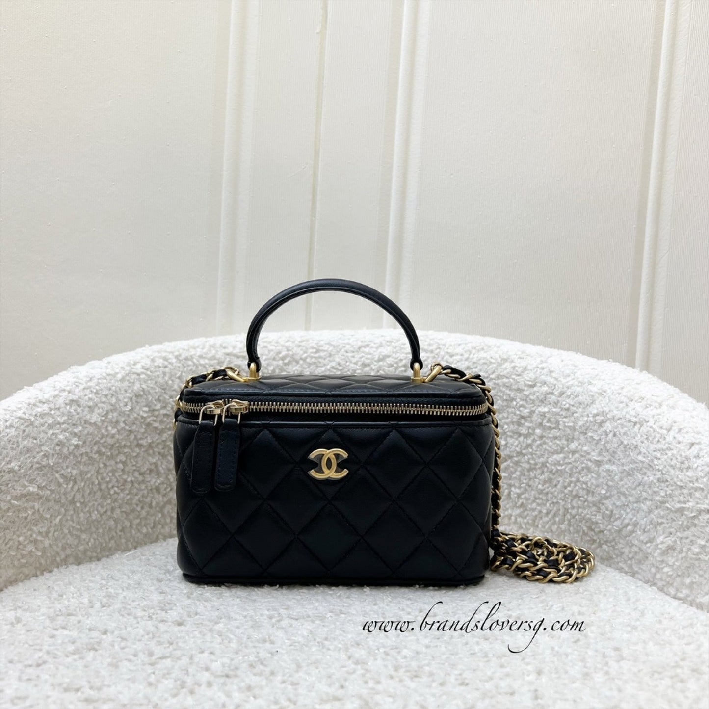 Chanel Top Handle Small Vanity in Black Lambskin and Aghw Handbag