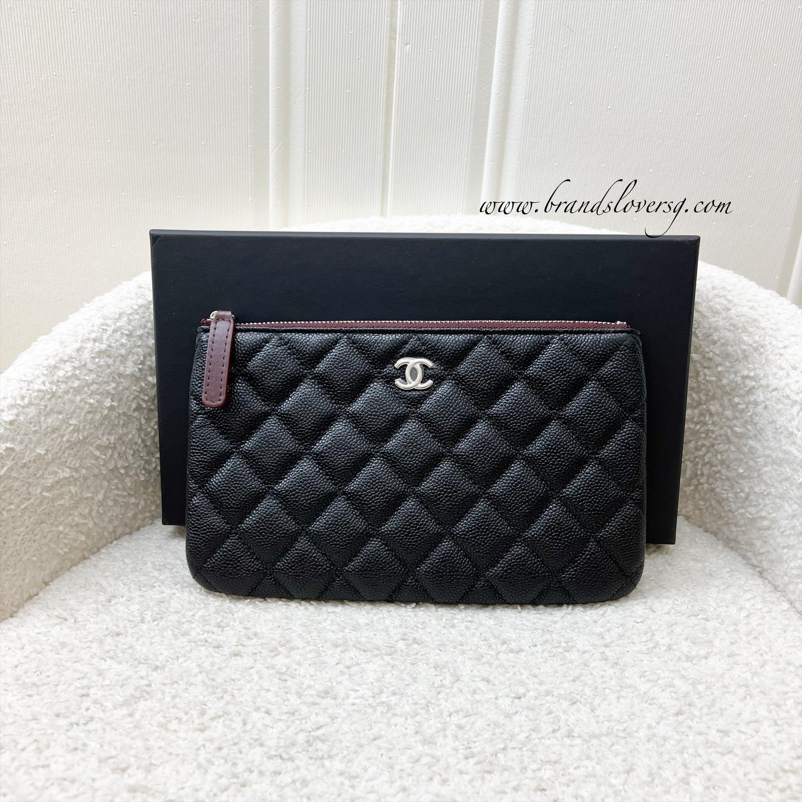 Chanel Classic Small O Case / Pouch in Black Caviar and Shw Handbag