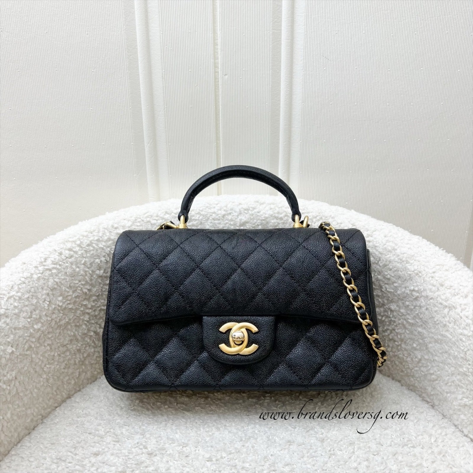 Chanel Top Handle Mini Rectangle Flap In 21S Black Caviar And Aghw Bag