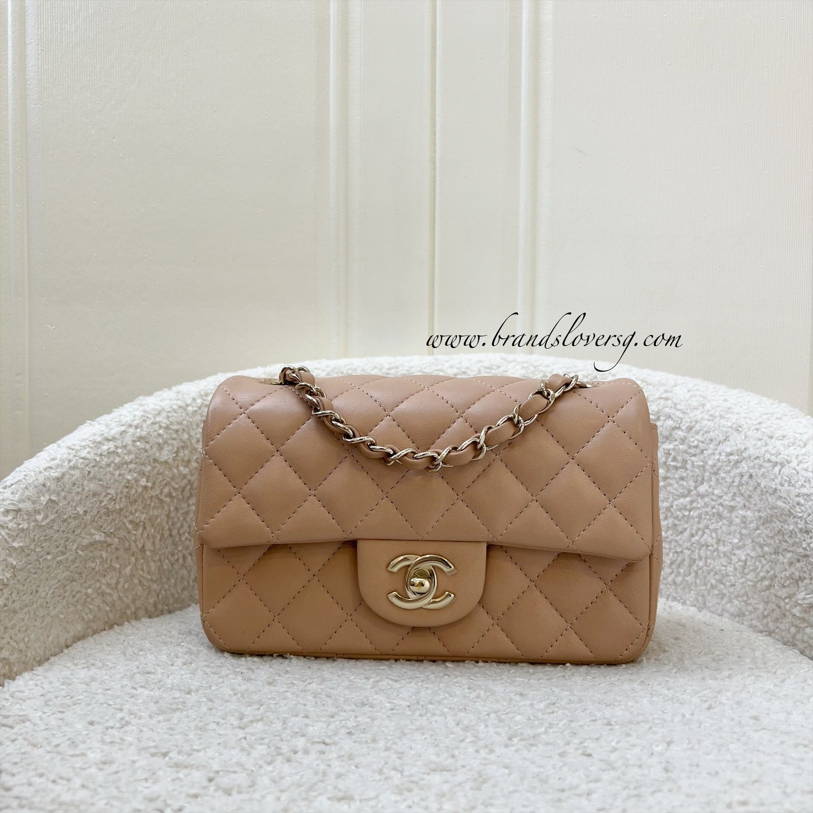 Chanel Classic Mini Rectangle in Nude Beige Lambskin and Lghw ( ) Handbag