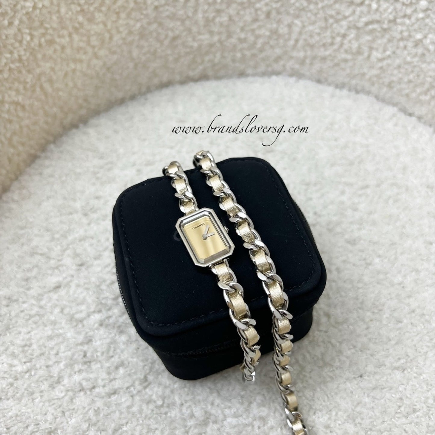 Chanel [Serviced For $745 In Jan ] Premiere Rock Triple Row Watch In Silver Tone Steel Hardware And Champagne Gold Leather Bag