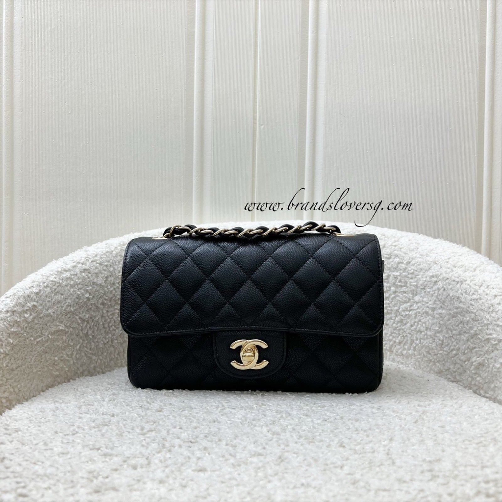 Chanel Mini Rectangle Classic Flap in Black Caviar and Lghw Handbag