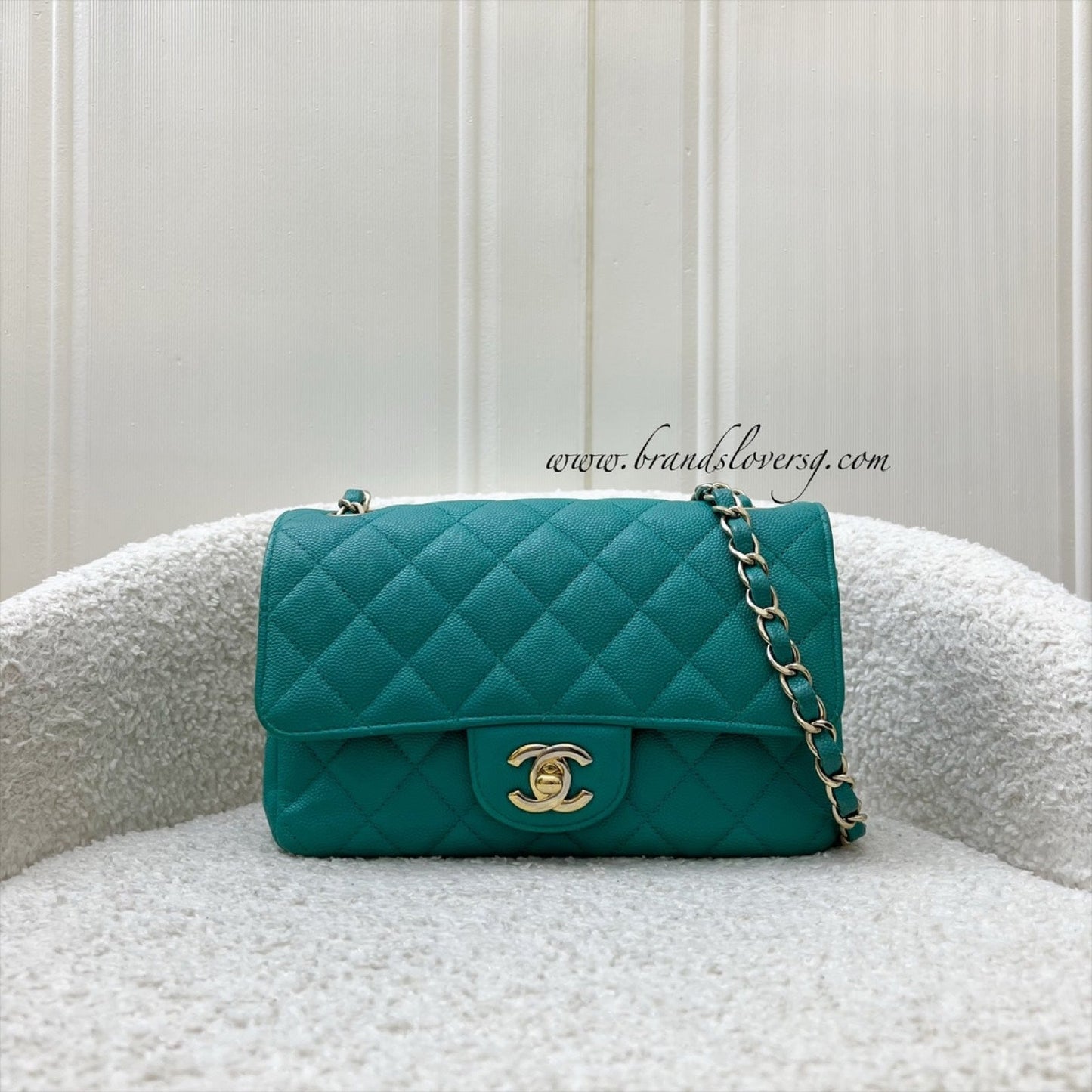 Chanel Classic Mini Rectangle Flap In Turquoise Caviar And Lghw Bag