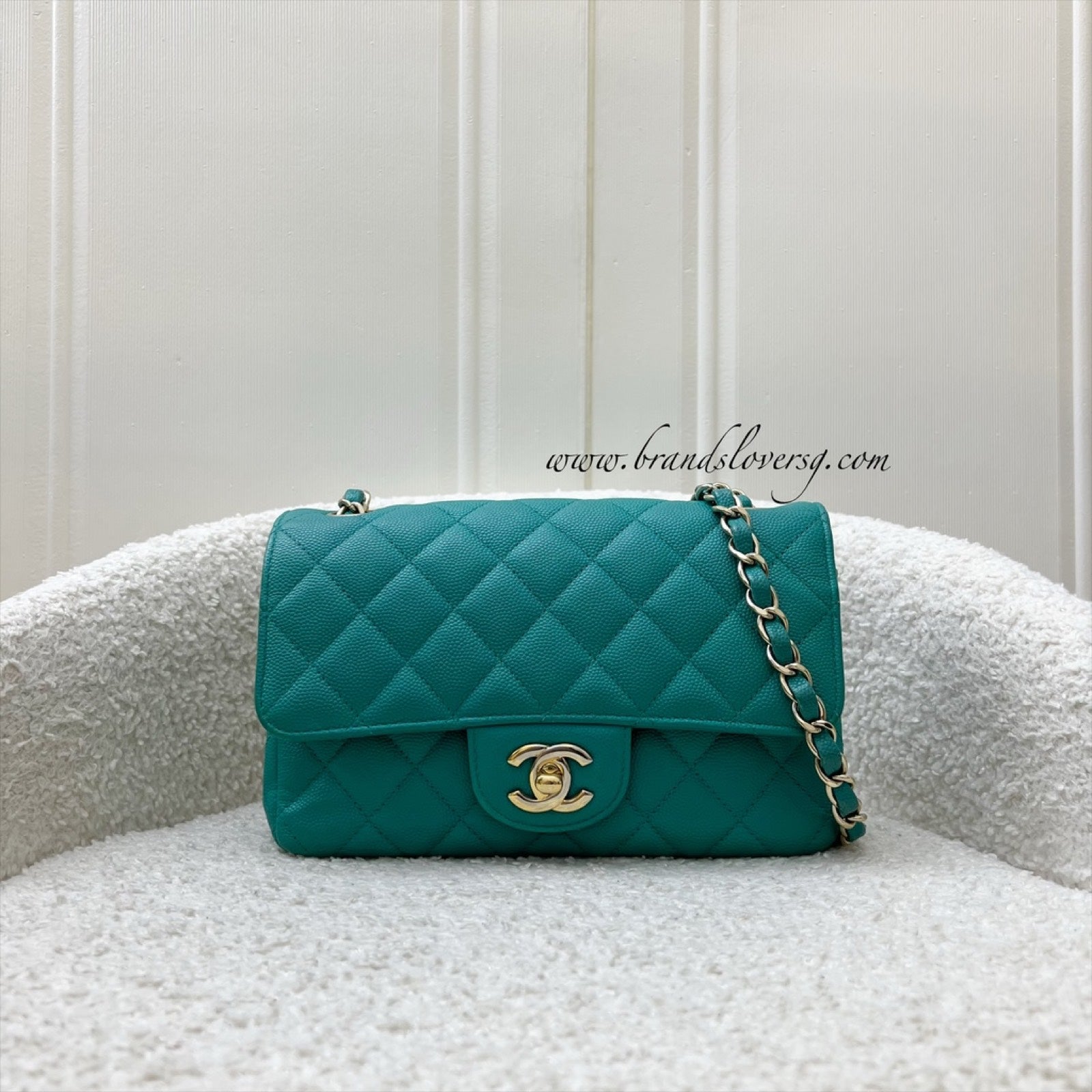 Chanel Classic Mini Rectangle Flap In Turquoise Caviar And Lghw Bag