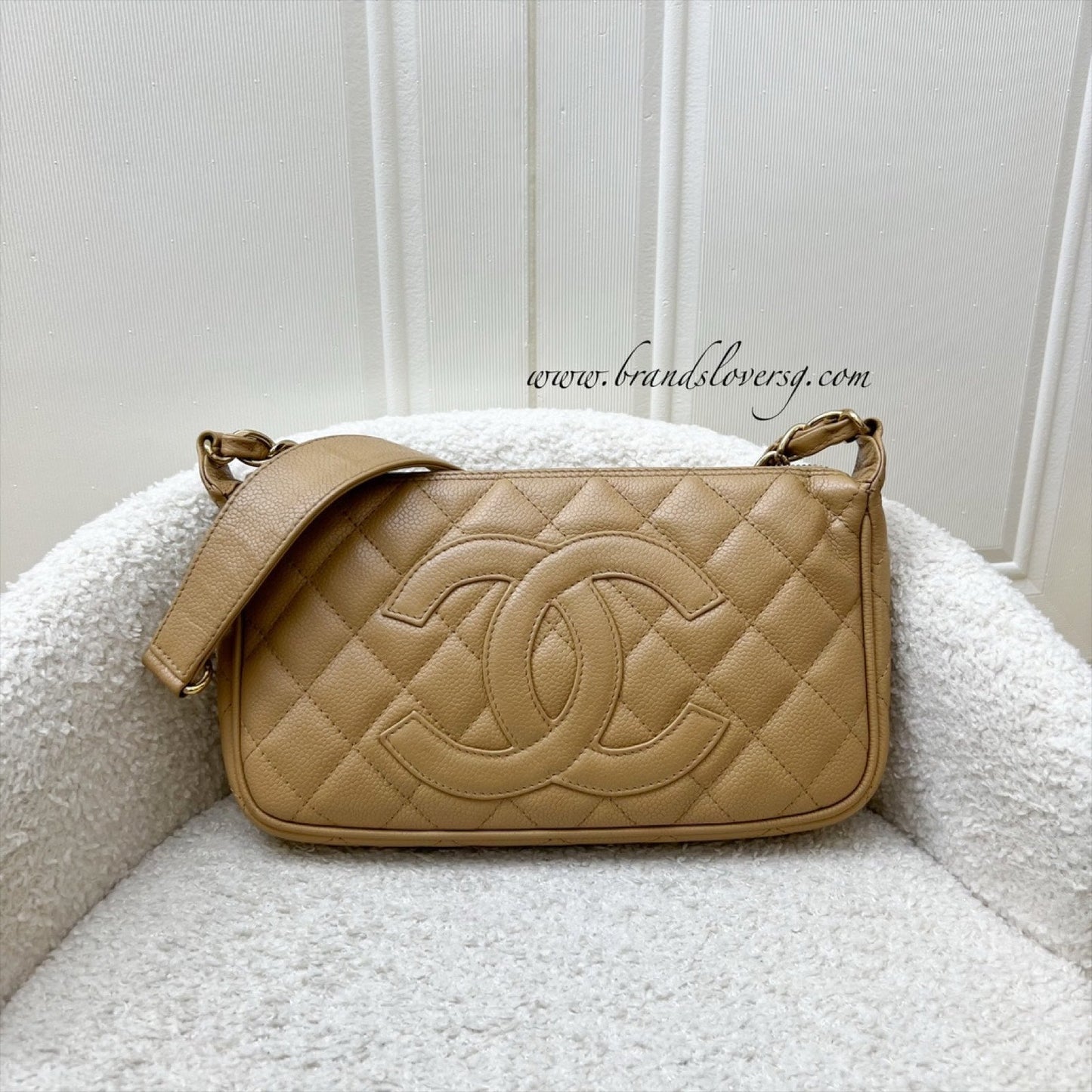 Chanel Timeless CC Small Hobo Shoulder Bag in Dark Beige Caviar and Ghw