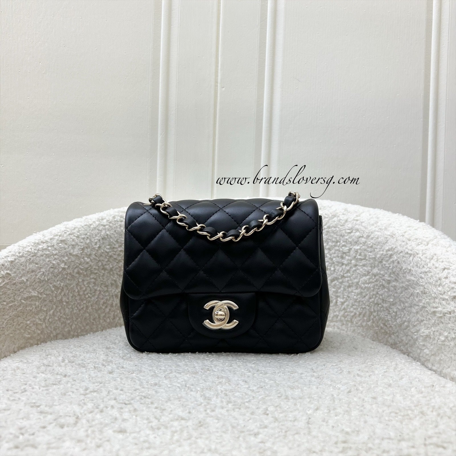 Chanel Classic Square Mini Flap in Black Lambskin and Lghw ( ) Handbag