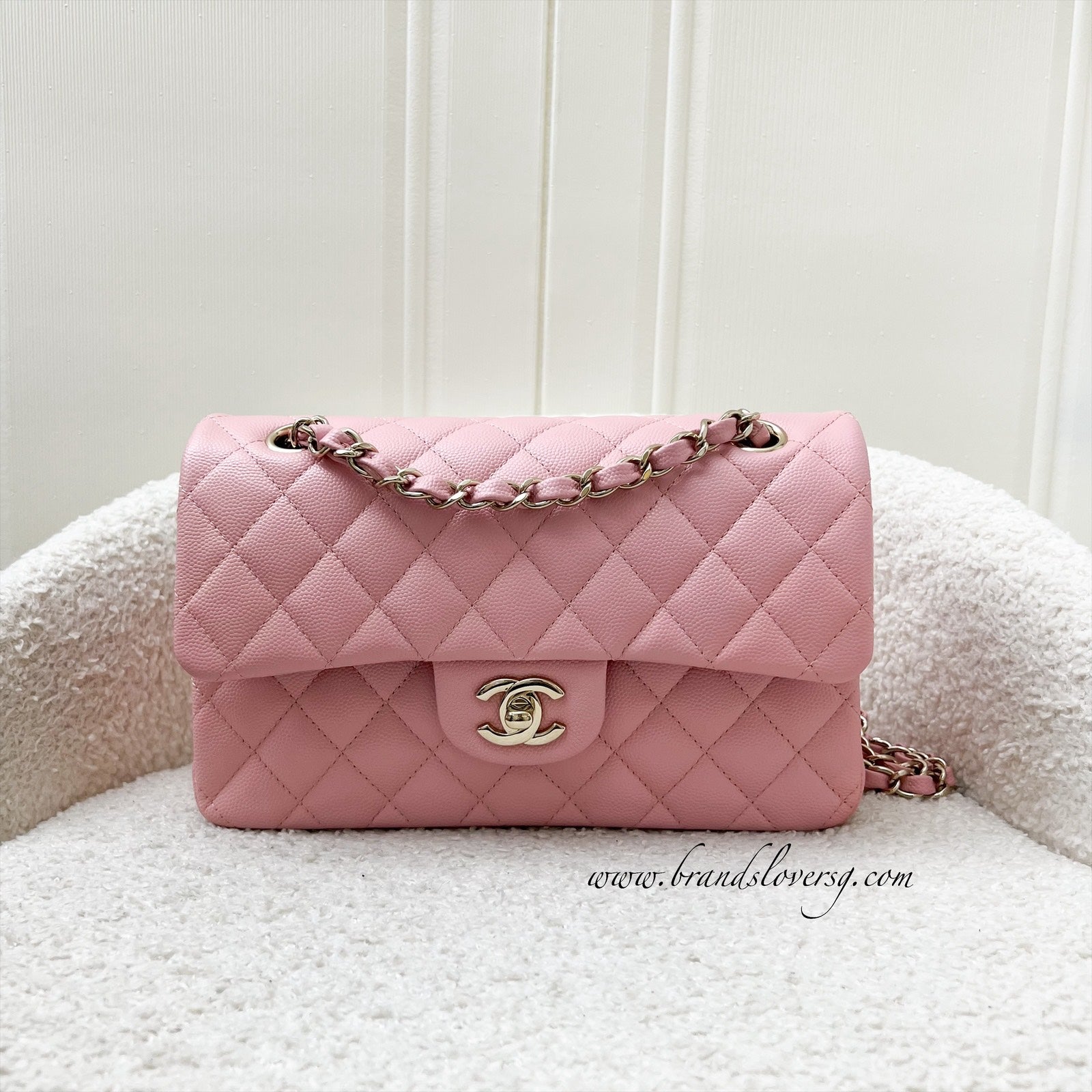 Chanel Small Classic Flap Cf in 22C Sakura Pink Caviar Lghw Handbag