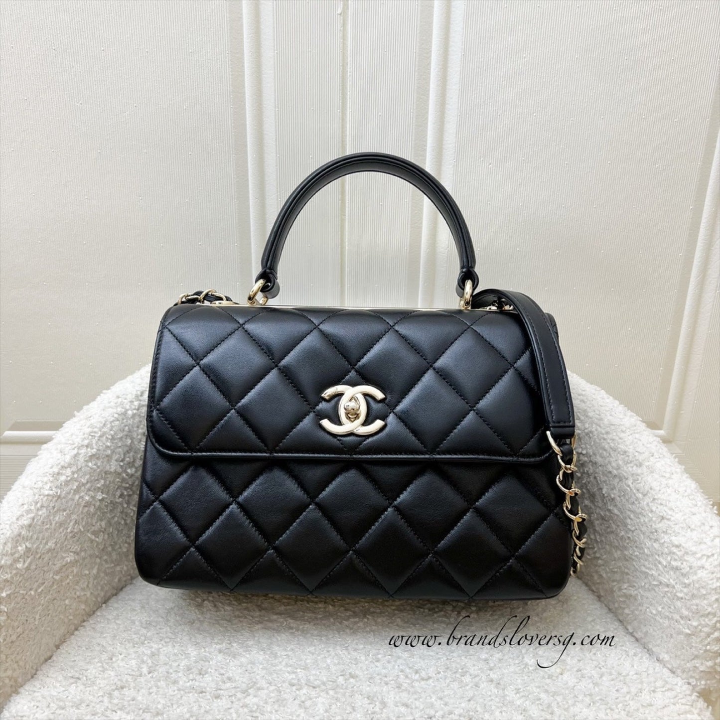 Chanel Small Trendy CC Top Handle Flap in Black Lambskin LGHW (Model: A92236)
