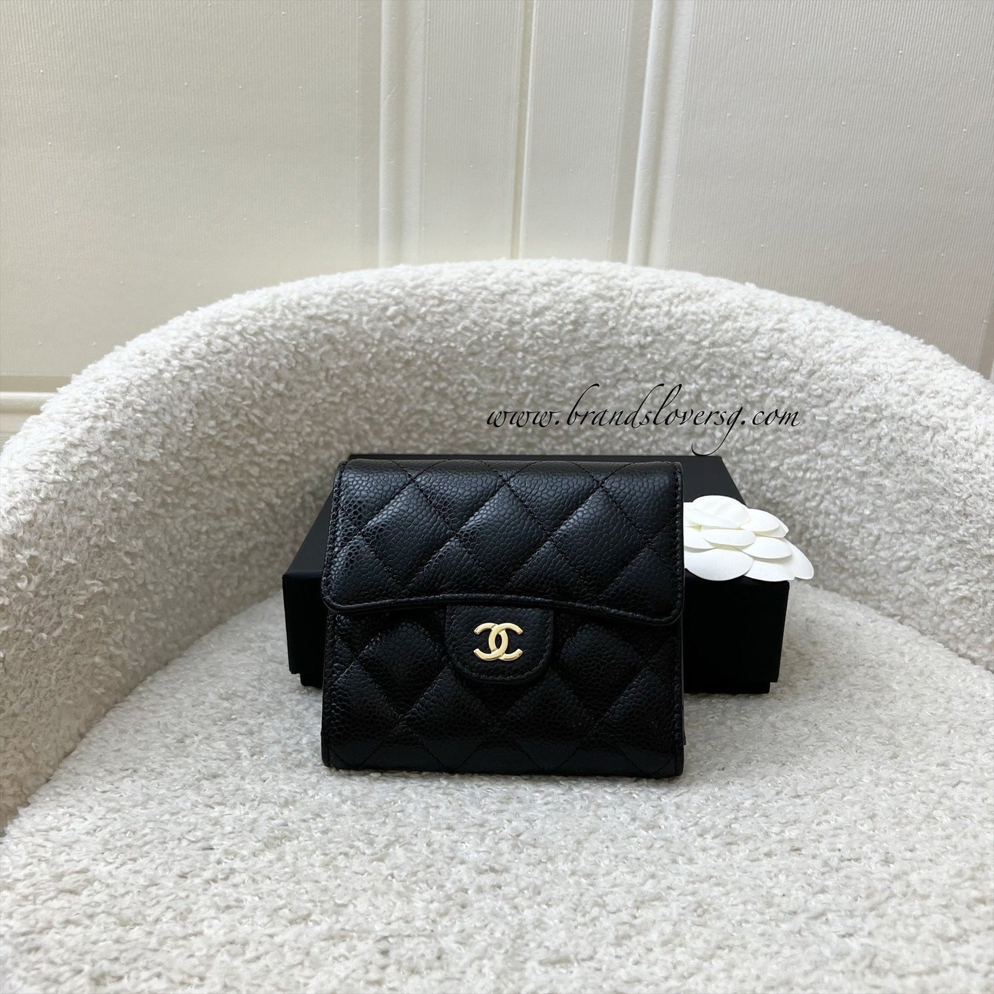 Chanel Classic Trifold Compact Wallet in Black Caviar and Lghw Handbag