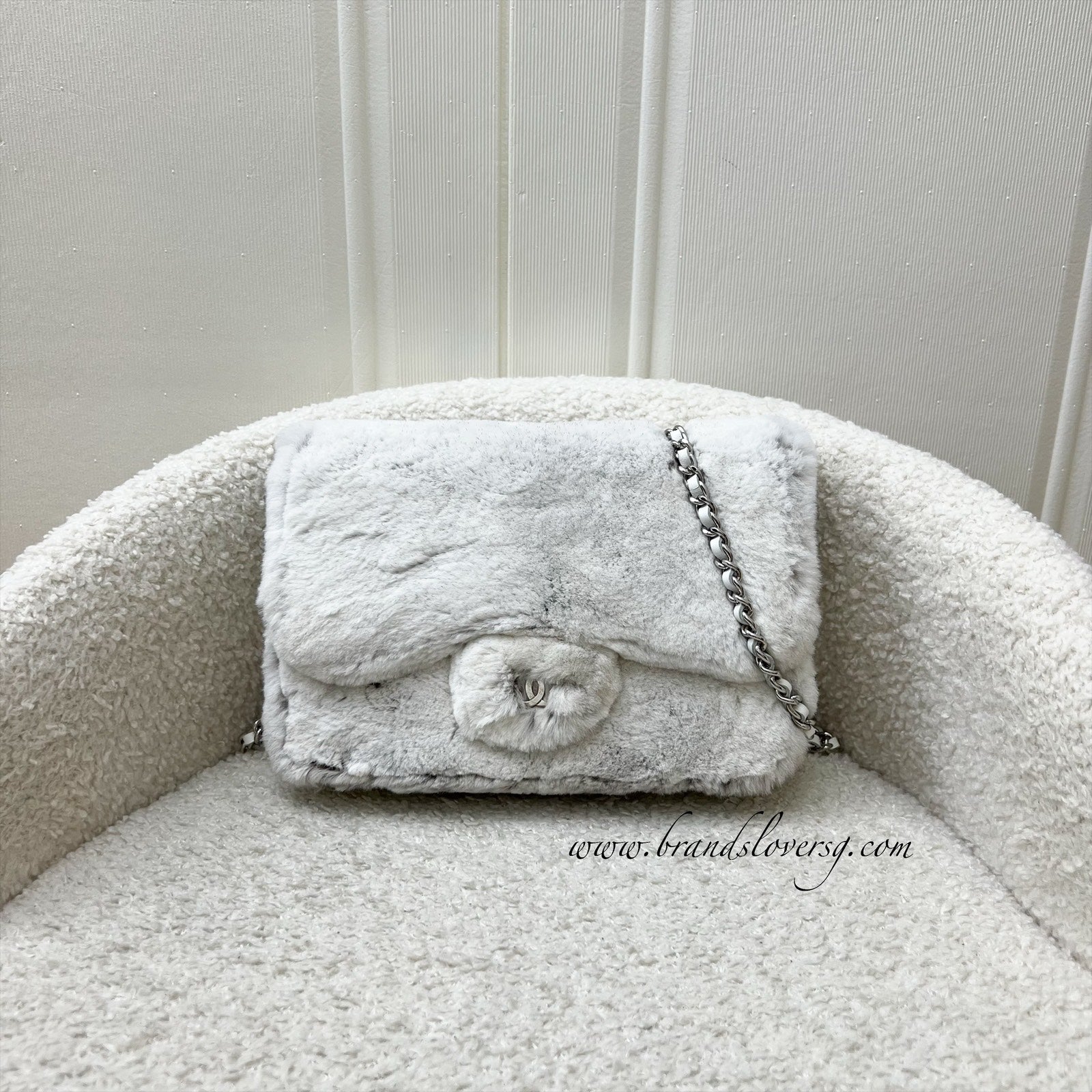 Chanel Wallet On Chain Woc In Shearling, White Leather And Shw Bag