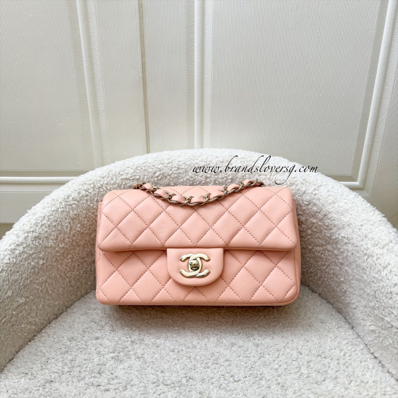 Chanel Classic Mini Rectangle in 22C Peach Pink Lambskin and Lghw ( ) Handbag