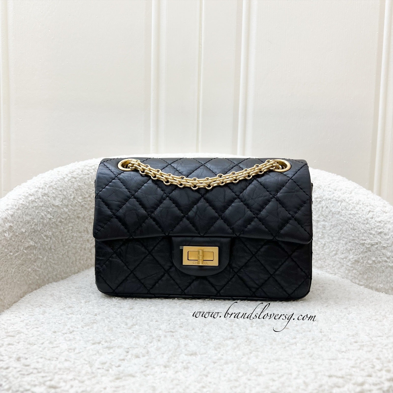 Chanel Classic 2.55 Reissue Mini Flap in Black Distressed Calfskin Aghw ( ) Handbag