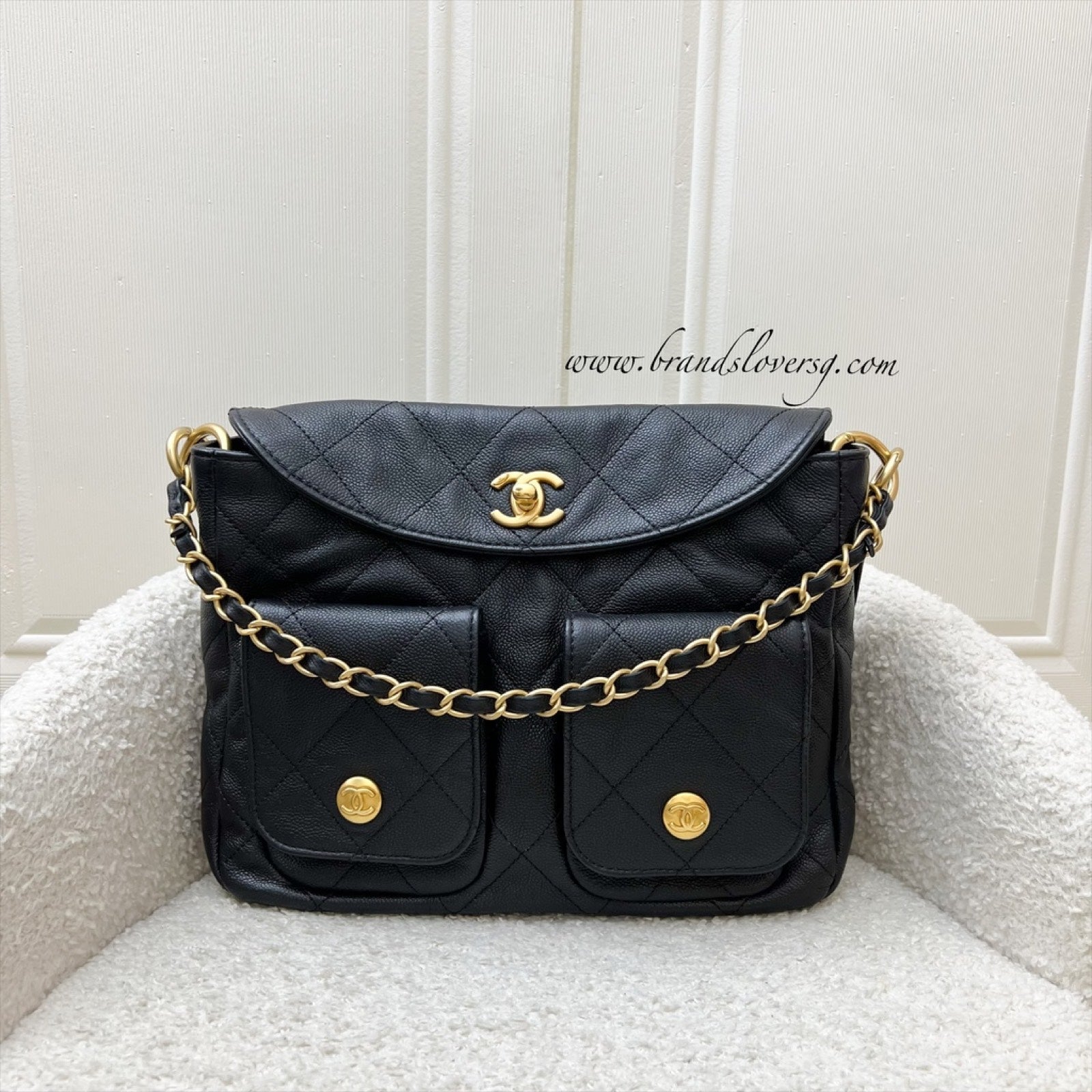 Chanel [local Set Original Receipt] 25P Small Hobo Bag in Black Caviar and Aghw ( )