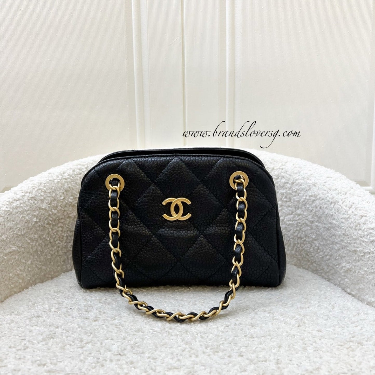Chanel 24K Small Bowling Bag in Black Caviar (grained Lambskin) and Aghw