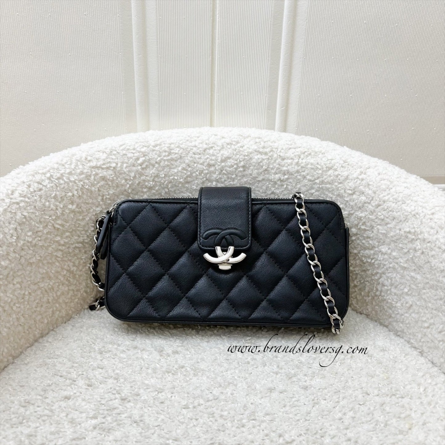 Chanel Seasonal Clutch with Chain in Black Leather and Shw