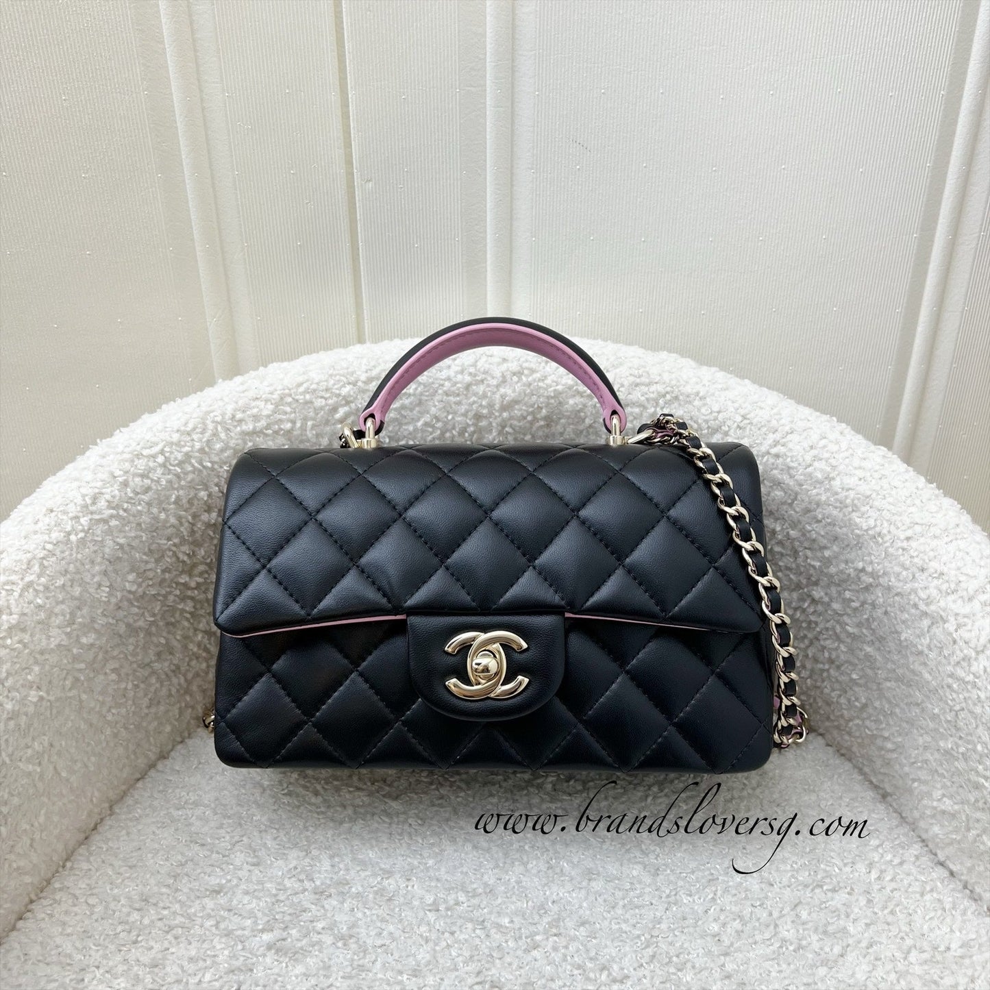 Chanel 23P Top Handle Mini Rectangular Flap in Black and Pink Lambskin Lghw ( ) Handbag