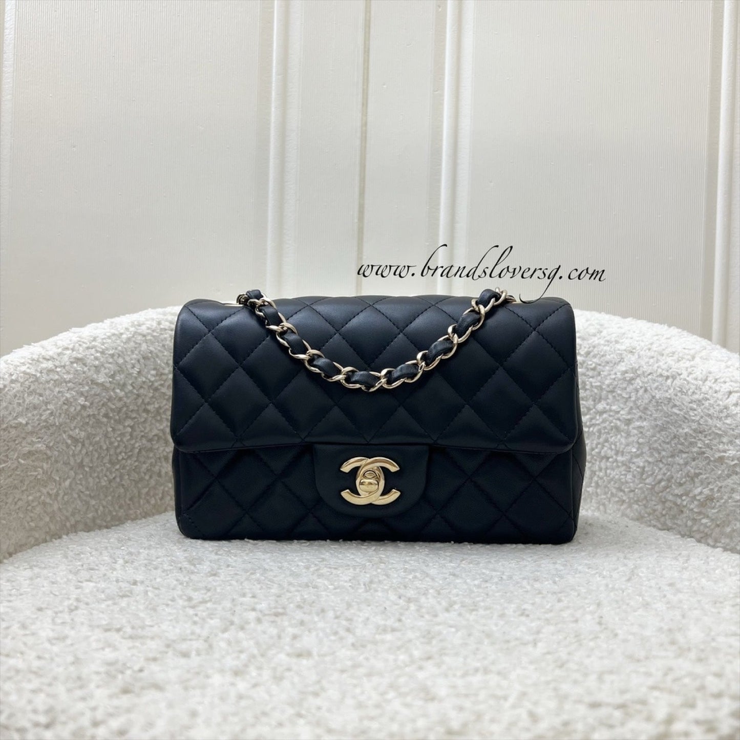 Chanel Classic Mini Rectangle Flap in Black Lambskin and Lghw ( ) Handbag