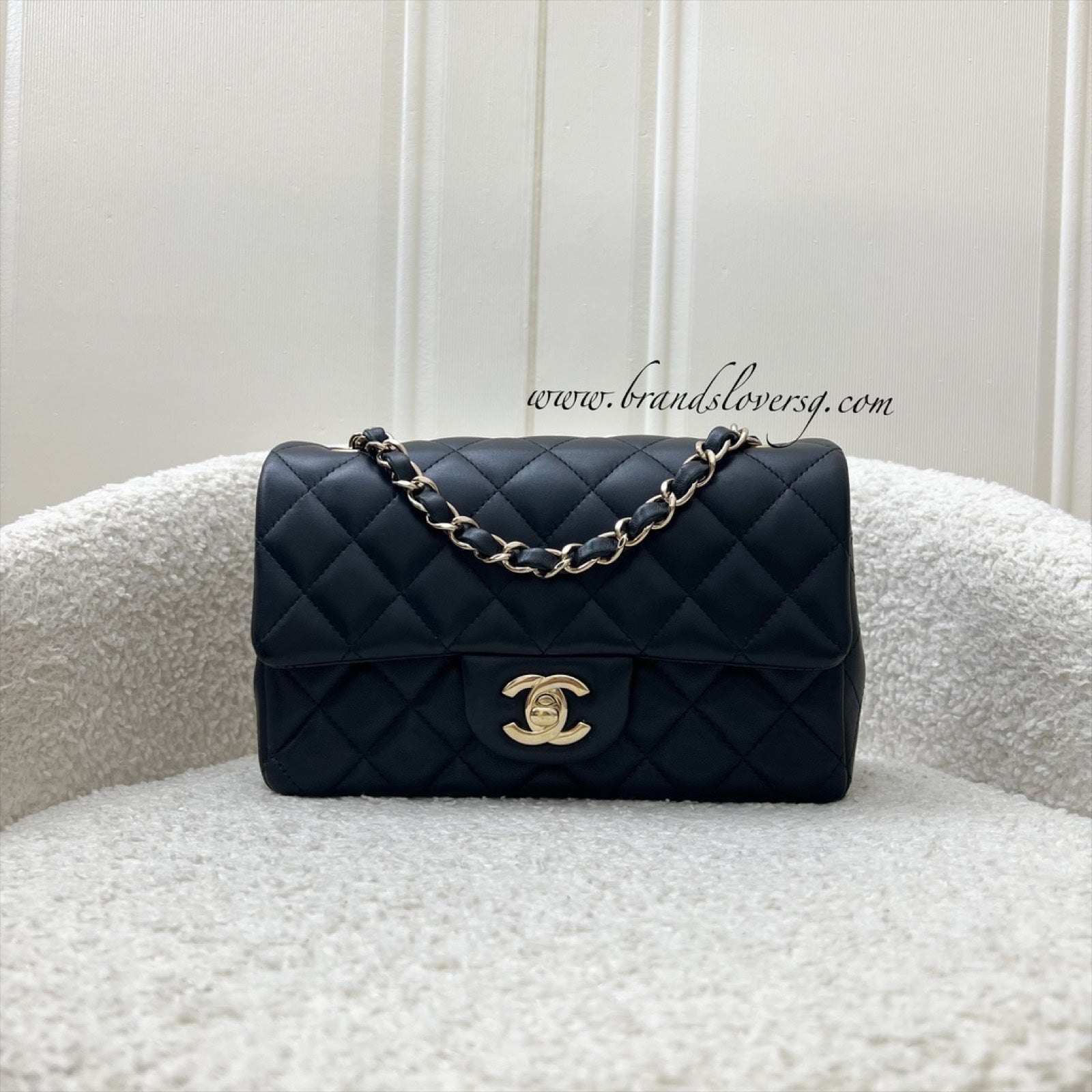 Chanel Classic Mini Rectangle Flap in Black Lambskin and Lghw ( ) Handbag