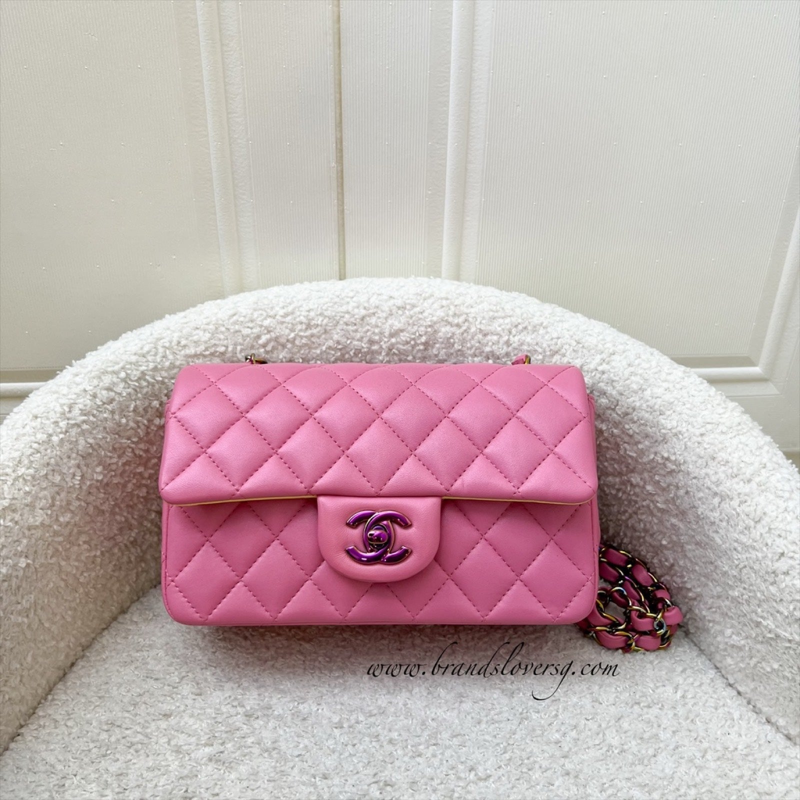 Chanel Classic Mini Rectangle Flap in 21P Pink / Yellow Lambskin and Rainbow Hw Handbag