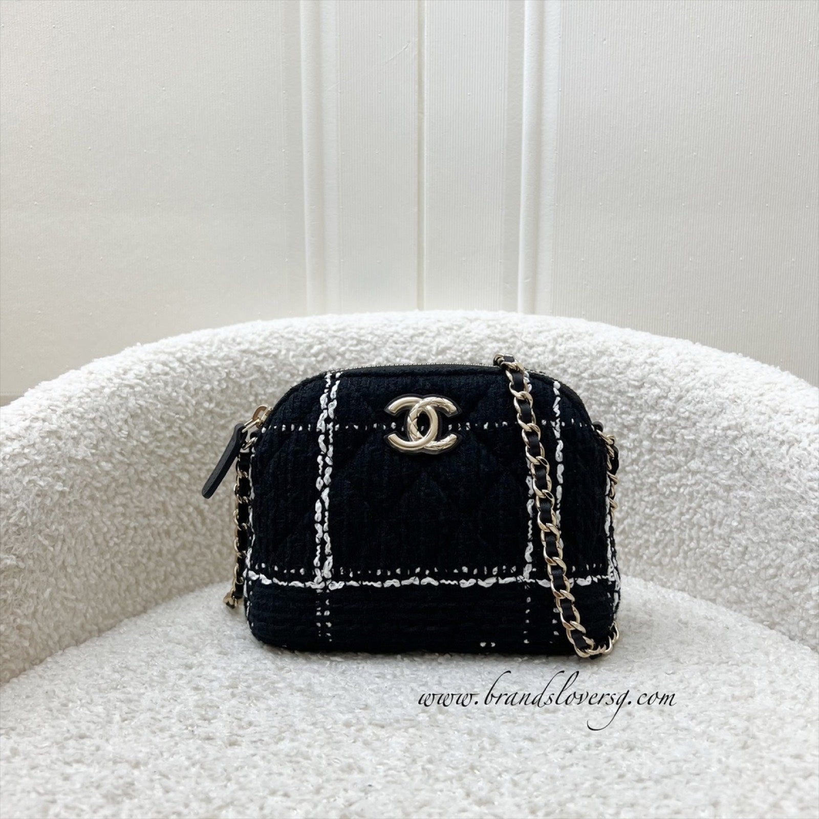 Chanel 24K Vip Gift Mini Bag in Black and White Tweed and Lghw