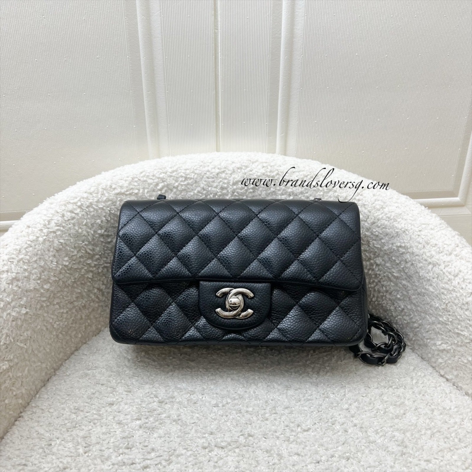 Chanel Classic Mini Rectangular Flap In Black Caviar And Rhw Bag