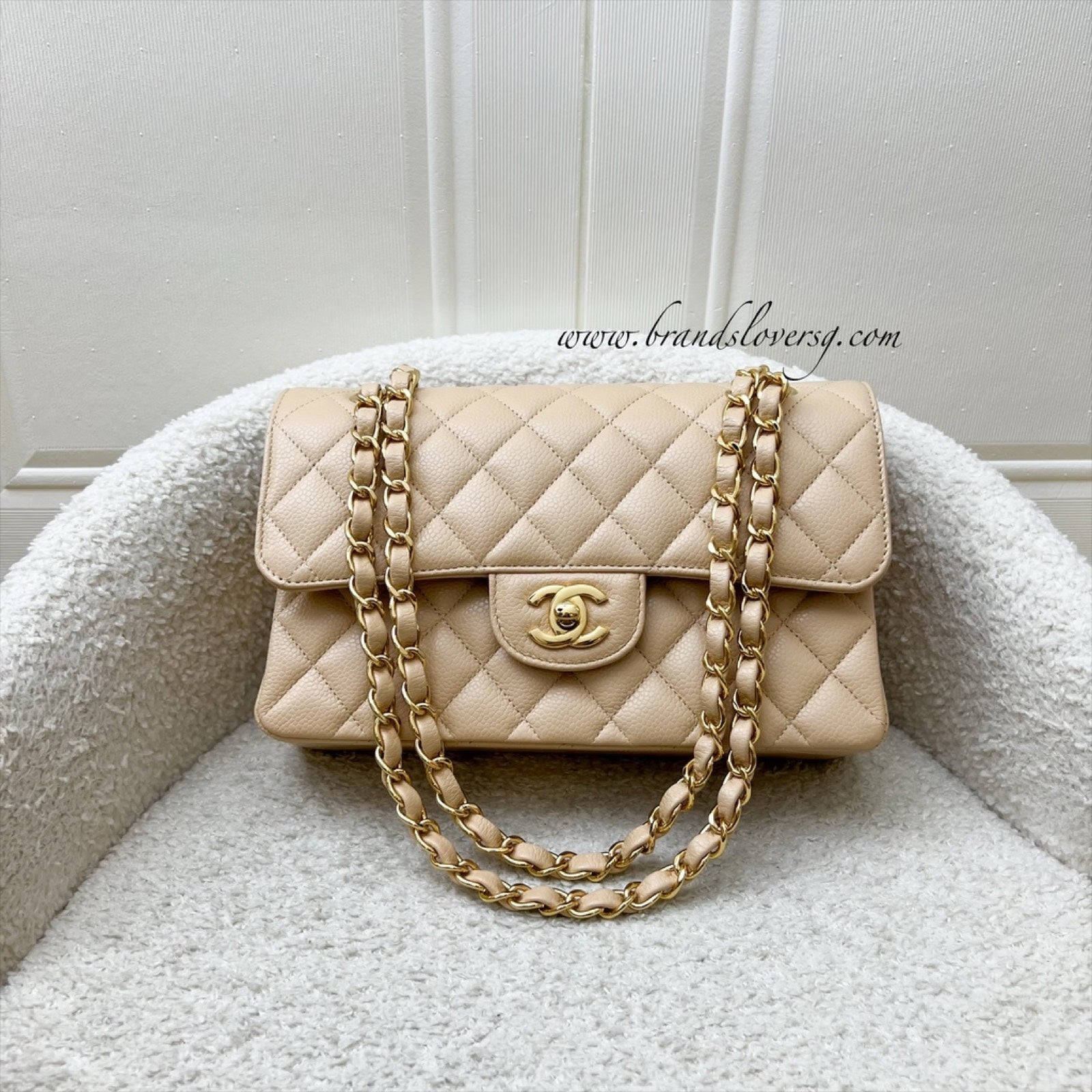 Chanel [original Receipt 2020] Small Classic Flap Cf in Beige Caviar and Ghw Handbag