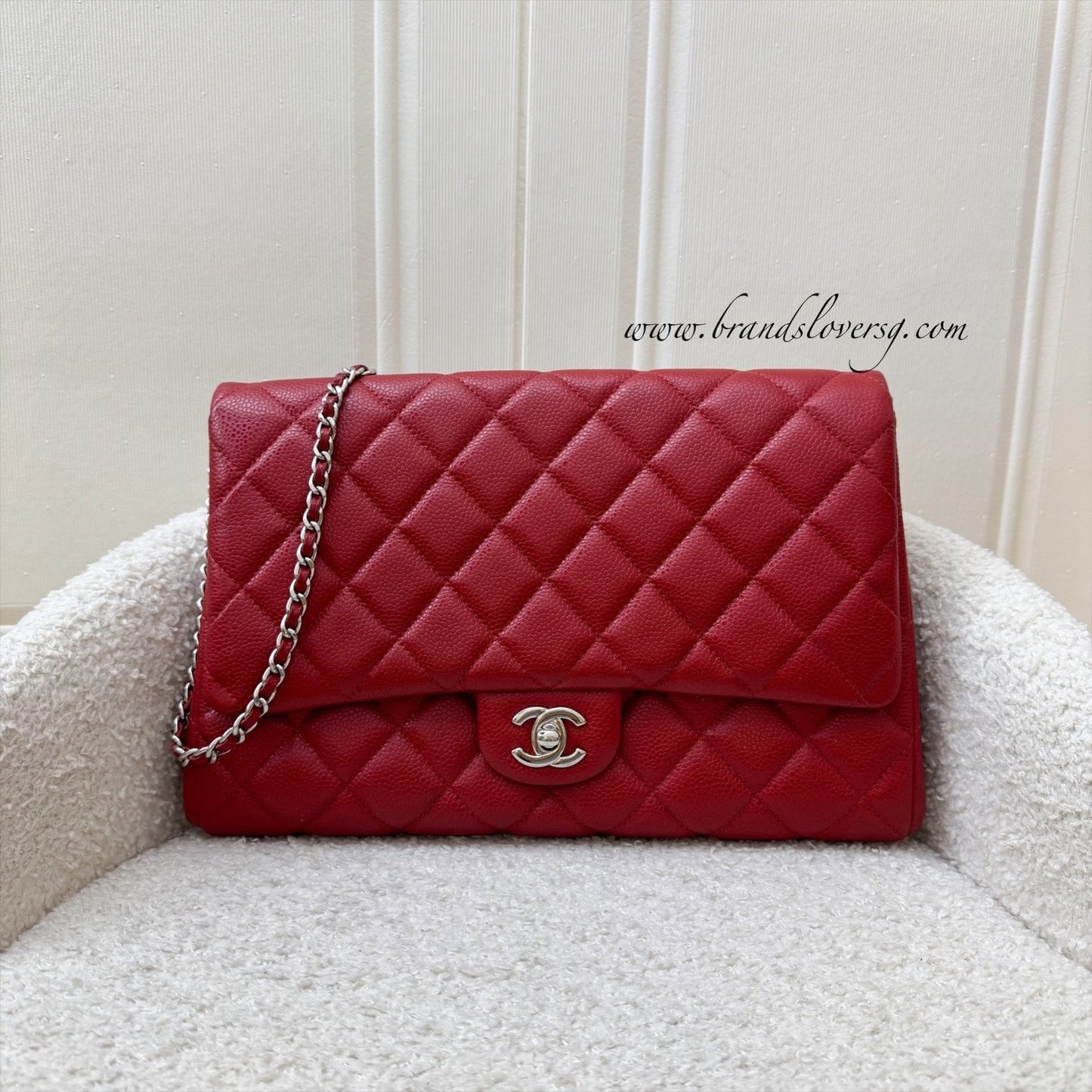Chanel Timeless Clutch With Chain In Red Caviar And Shw