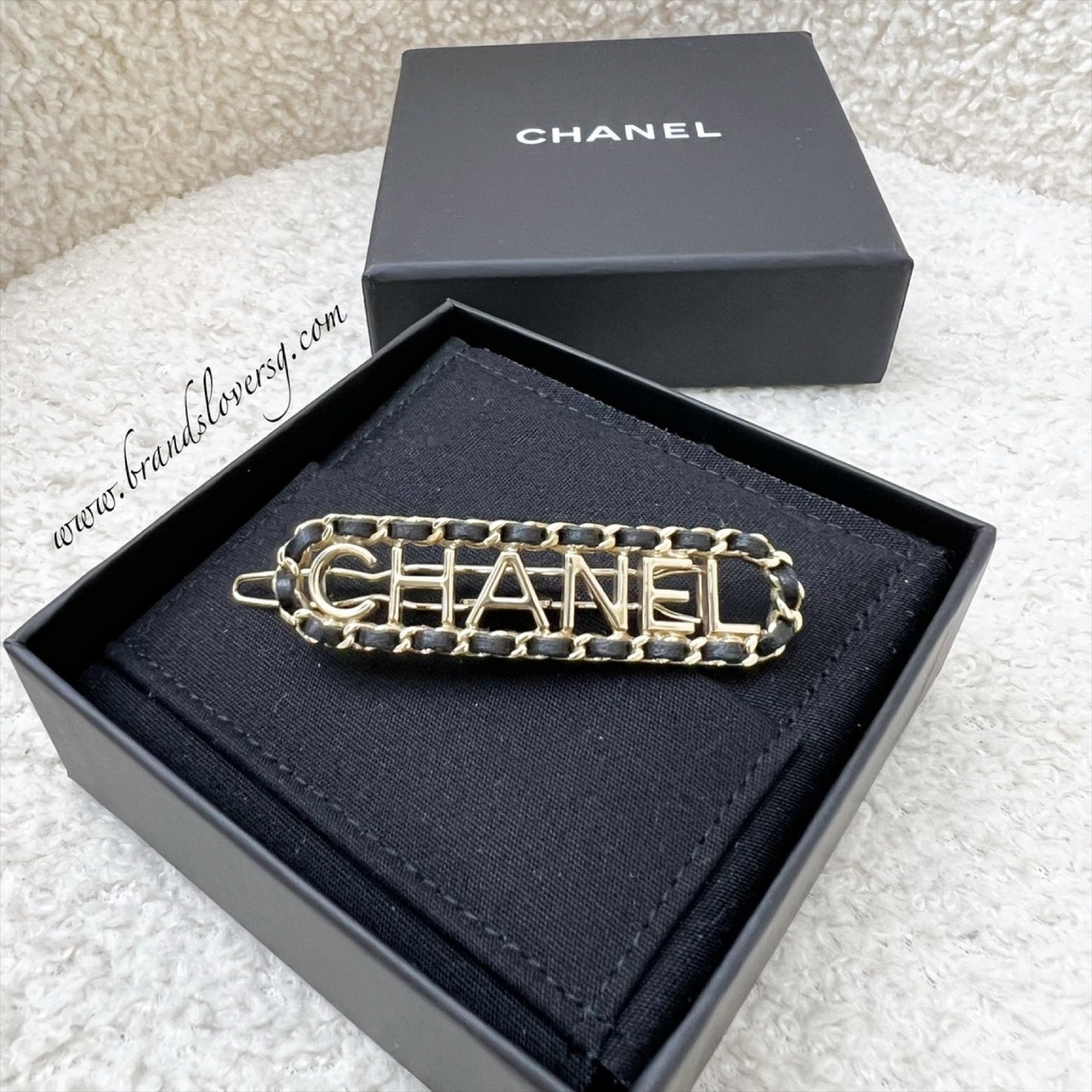 Chanel Chain Around Hairpin / Hairclip with Black Leather in Lghw Handbag